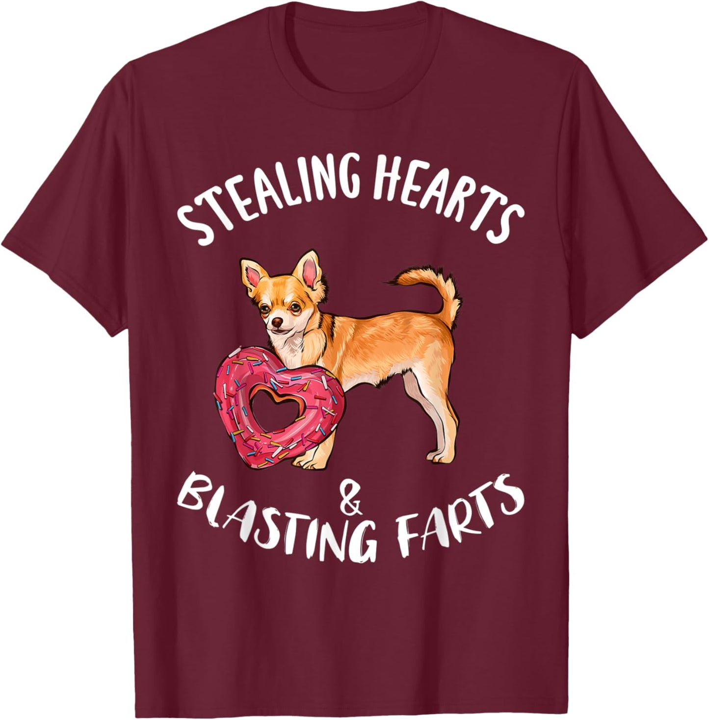 Stealing Heart Blasting Farts Brown Chihuahua Valentines Day T-Shirt - T-Shirt | Maroon