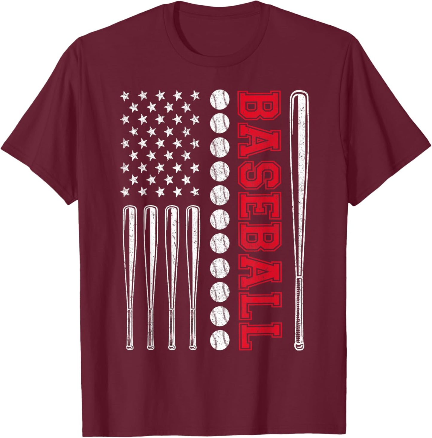 American Flag Baseball USA Shirt Women Boy Girl Kids T-Shirt - T-Shirt | Maroon