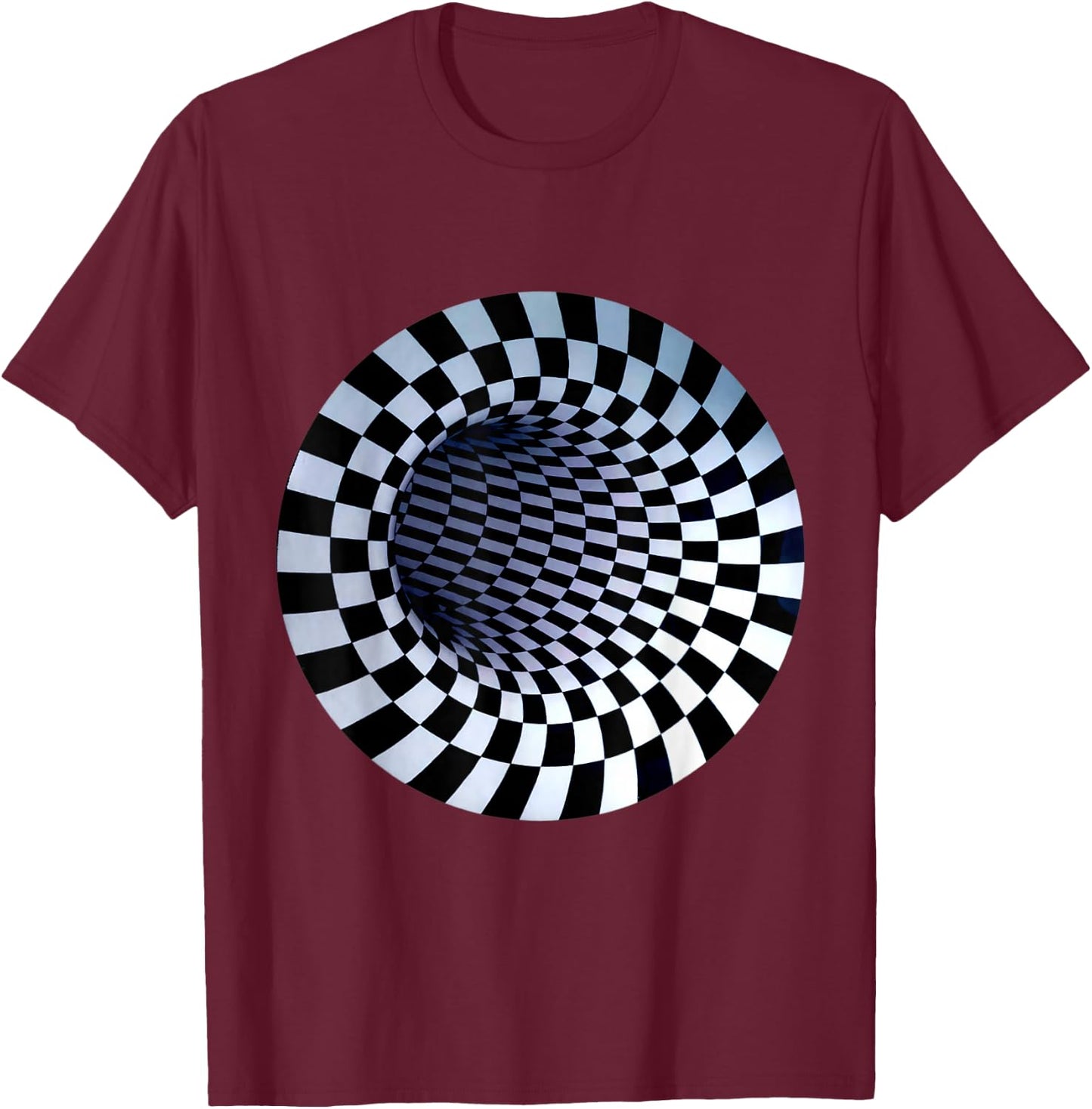 Hole Designs Women's Checkered Optical Illusion , Black, Small T-Shirt - T-Shirt | Maroon