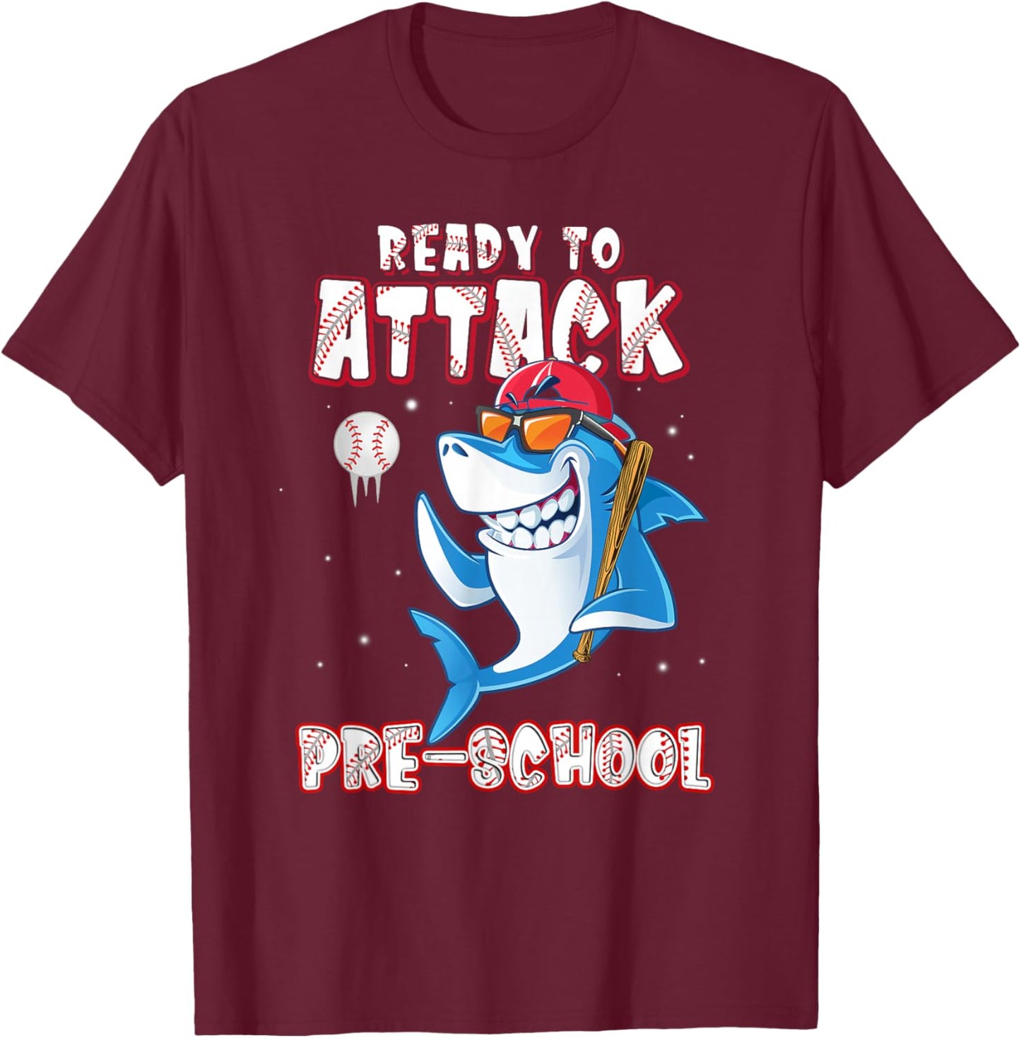 Ready To Attack Pre-School Shark Back to School T-Shirt - T-Shirt | Maroon