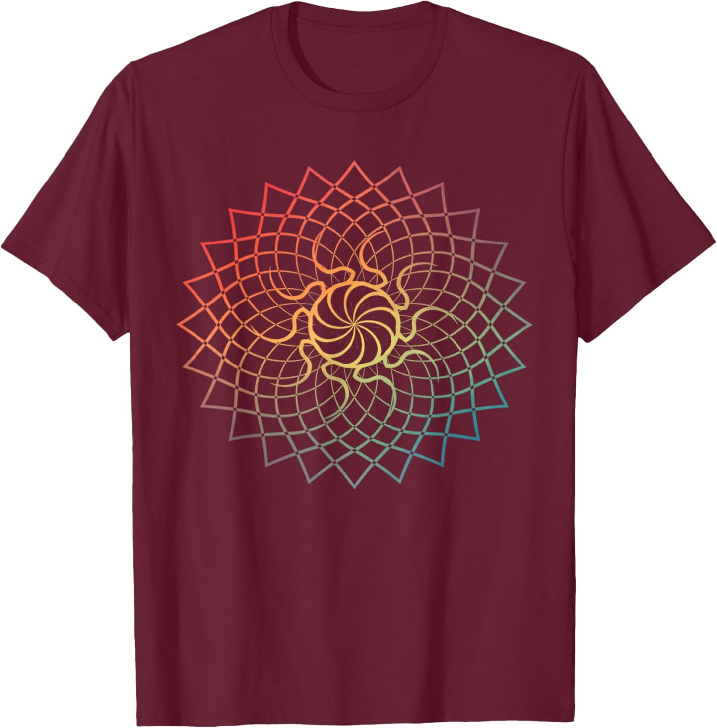 Mandala Geometry Sacred Fractal Art Yoga Mantra Good Vibe T-Shirt - T-Shirt | Maroon
