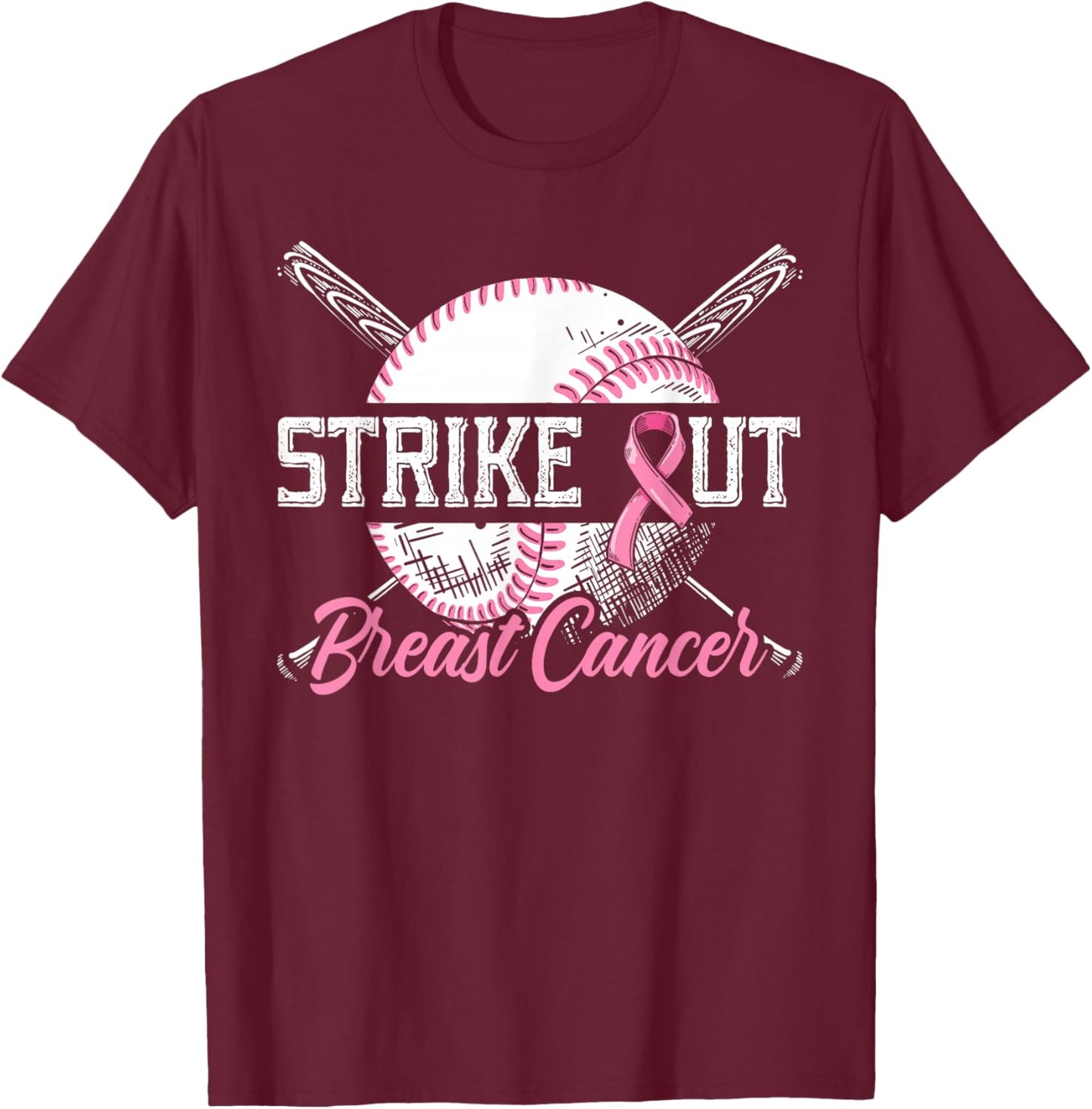 Strike Out Breast Cancer Baseball Breast Cancer Awareness T-Shirt - T-Shirt | Maroon