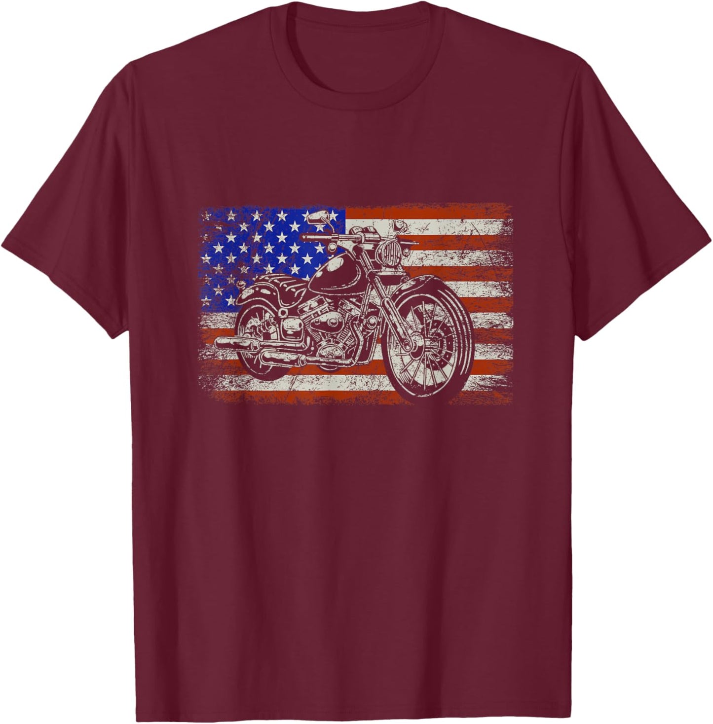 USA Flag American Pride Motorcycle Riding Biking Gift Biker T-Shirt - T-Shirt | Maroon