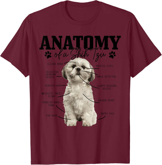 Anatomy Of A Shih Tzu Dog Funny Cute Shih Tzu Mom Dad T-Shirt - T-Shirt | Maroon