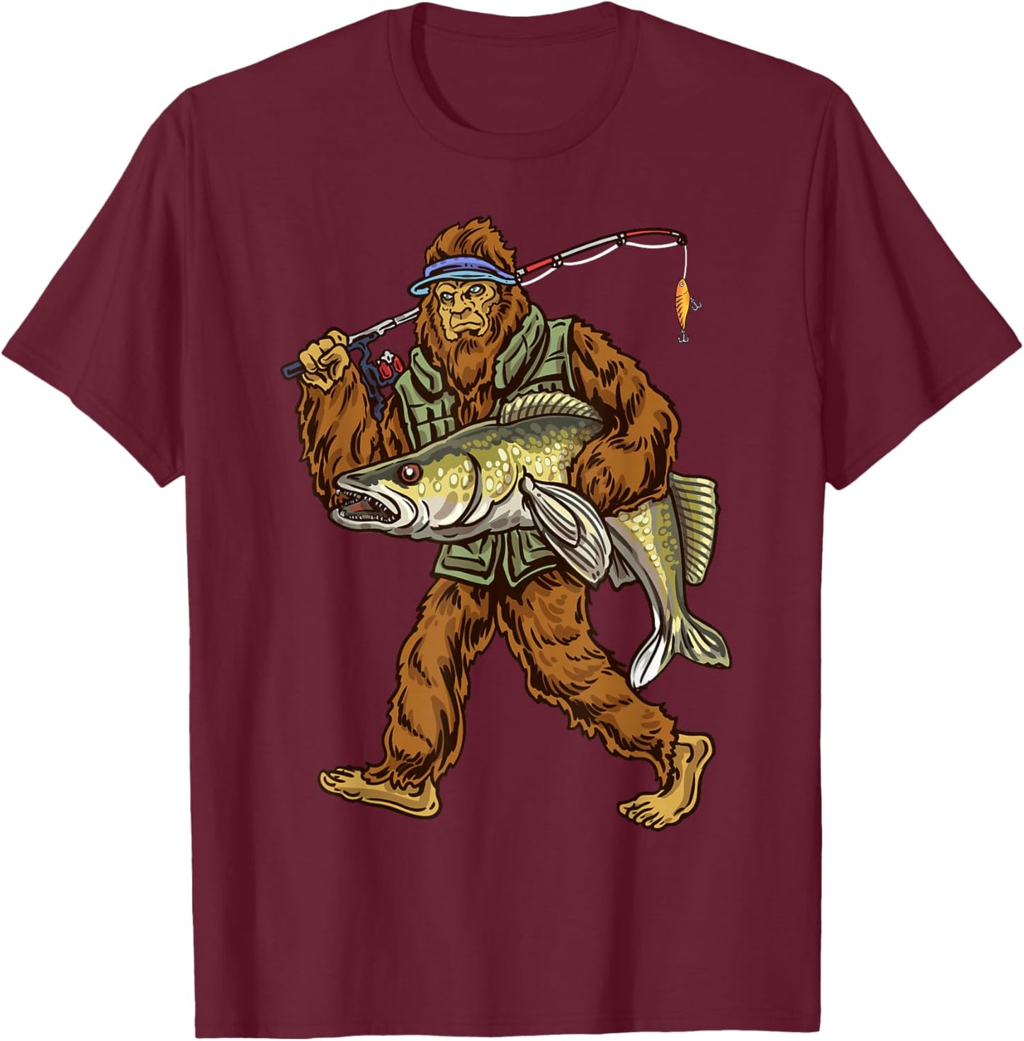 Walleye Fishing Sauger Hunting Bigfoot Fishermen T-Shirt - T-Shirt | Maroon