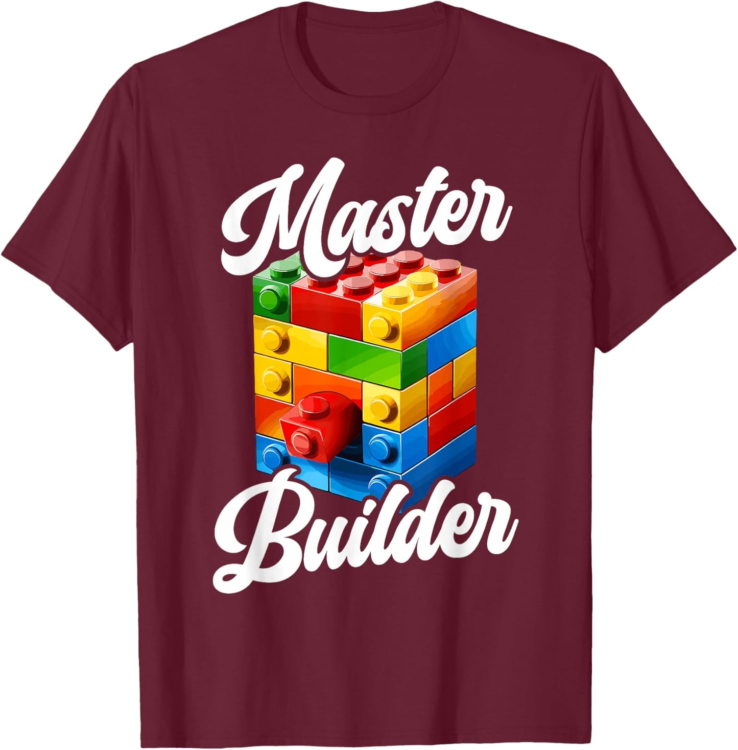 Master Builder Bricks Blocks Play Toys T-Shirt - T-Shirt | Maroon