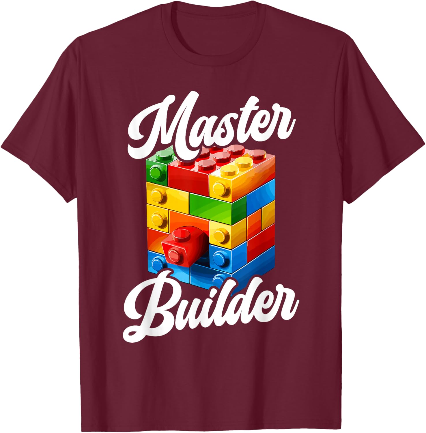 Master Builder Bricks Blocks Play Toys T-Shirt - T-Shirt | Maroon