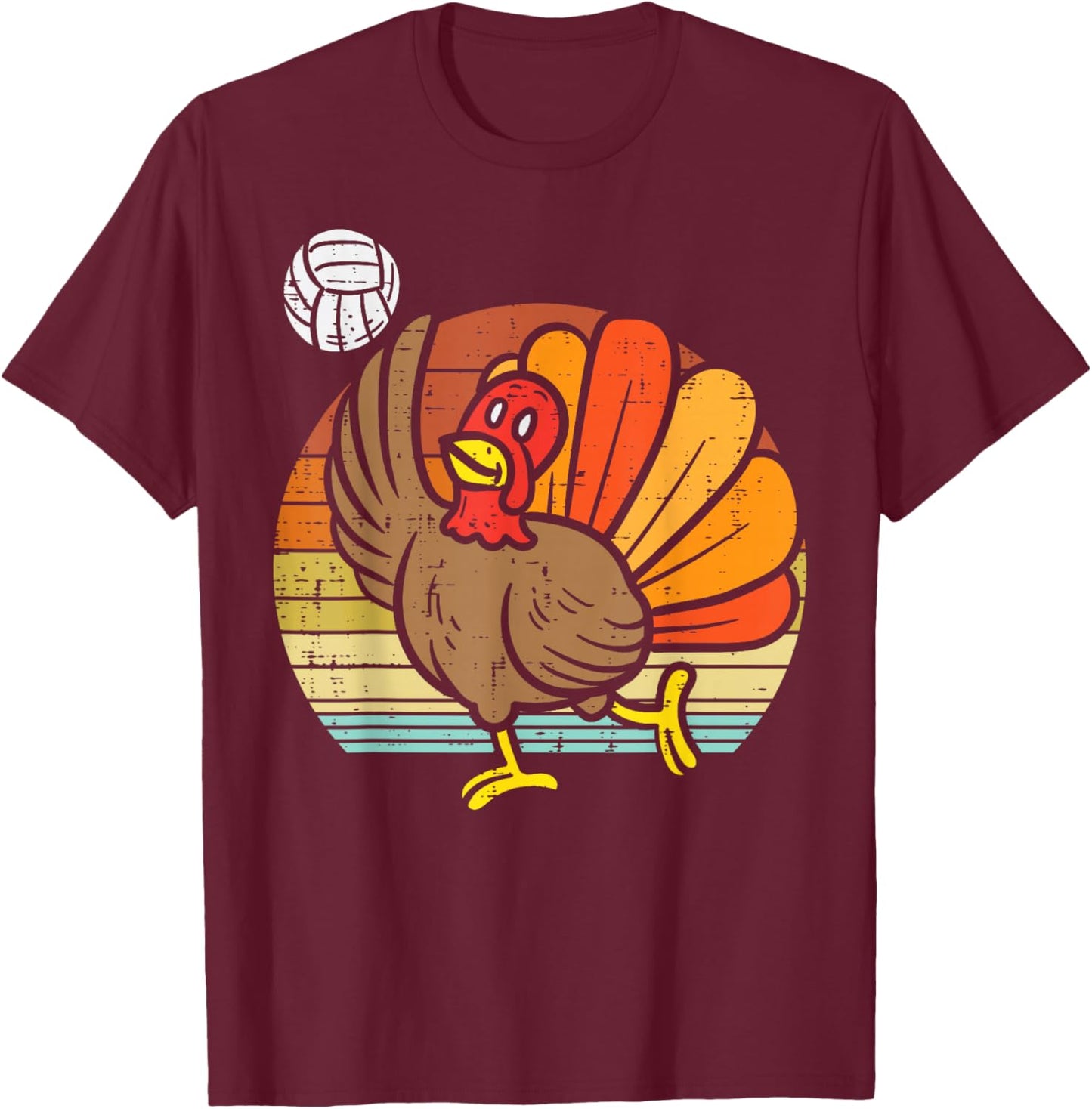 Turkey Volleyball Retro Thanksgiving Sports Girls Women Boys T-Shirt - T-Shirt | Maroon