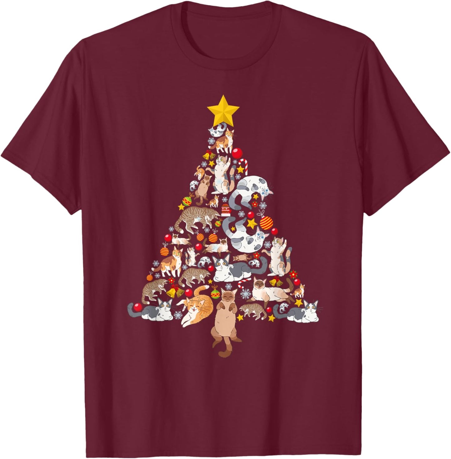 Funny Cats Christmas Tree Pet Kitten Owner Xmas Women Men T-Shirt - T-Shirt | Maroon