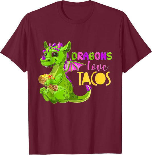 Dragons Love Tacos Adult Kids Dragon Lovers Gifts T-Shirt - T-Shirt | Maroon