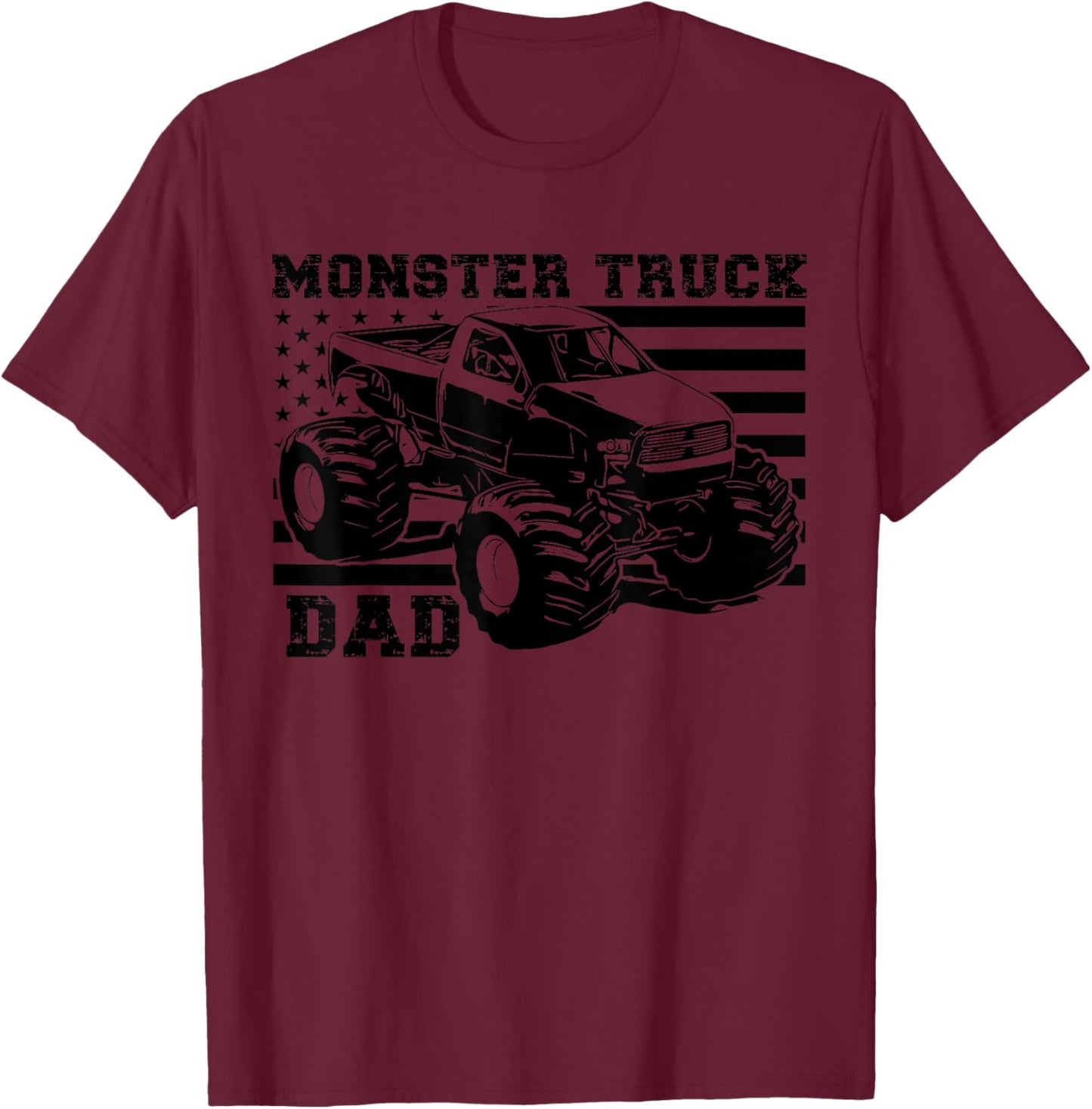 Patriotic Art Love USA Proud American Flag Monster Truck Dad T-Shirt - T-Shirt | Maroon