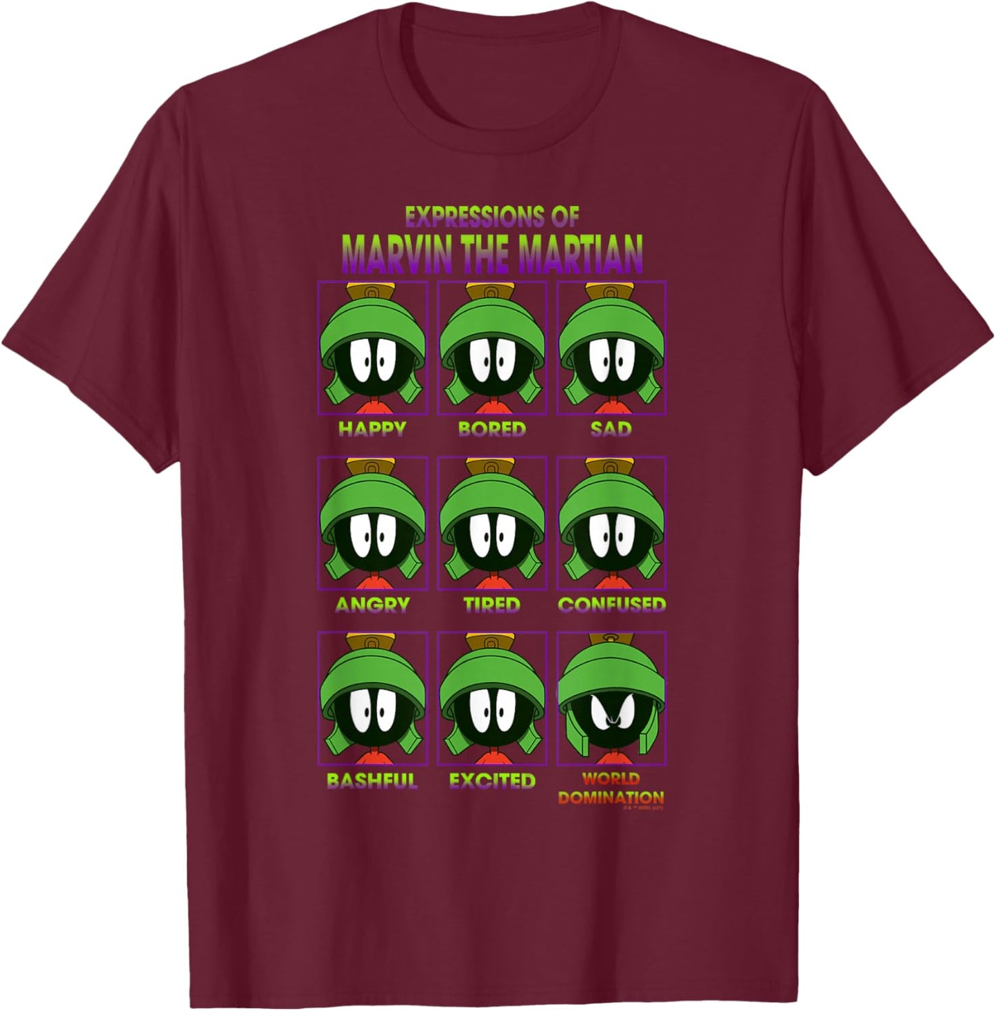 Looney Tunes Expressions of Marvin The Martian Poster Small T-Shirt - T-Shirt | Maroon