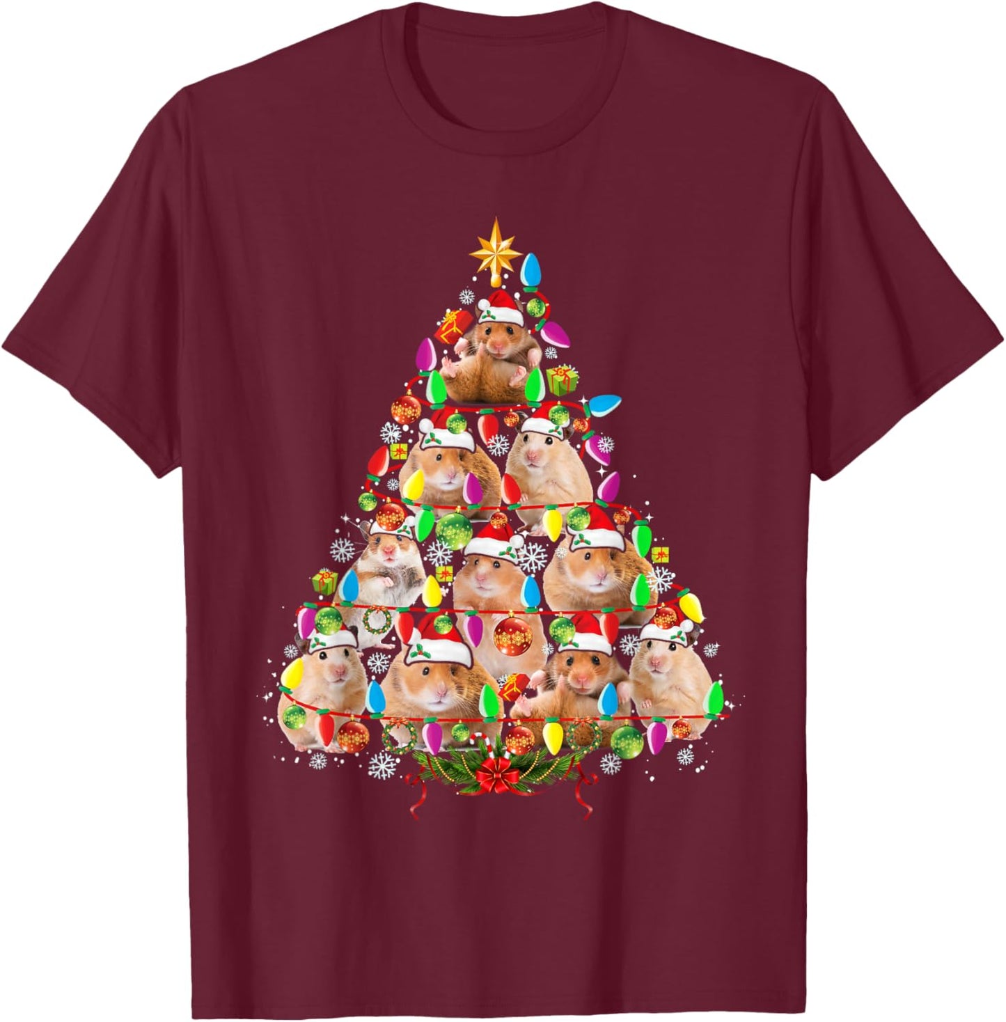 Hamsters Christmas Tree Santa Hamsters Christmas Lights T-Shirt - T-Shirt | Maroon