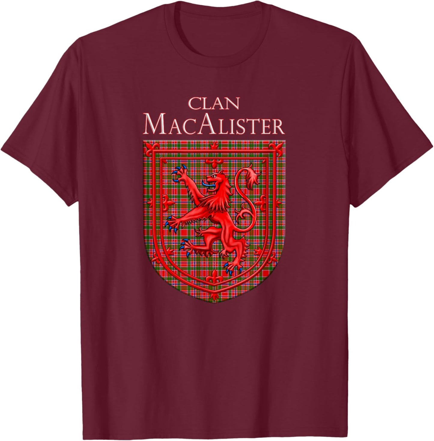 MacAlister Tartan Scottish Plaid Lion Rampant T-Shirt - T-Shirt | Maroon