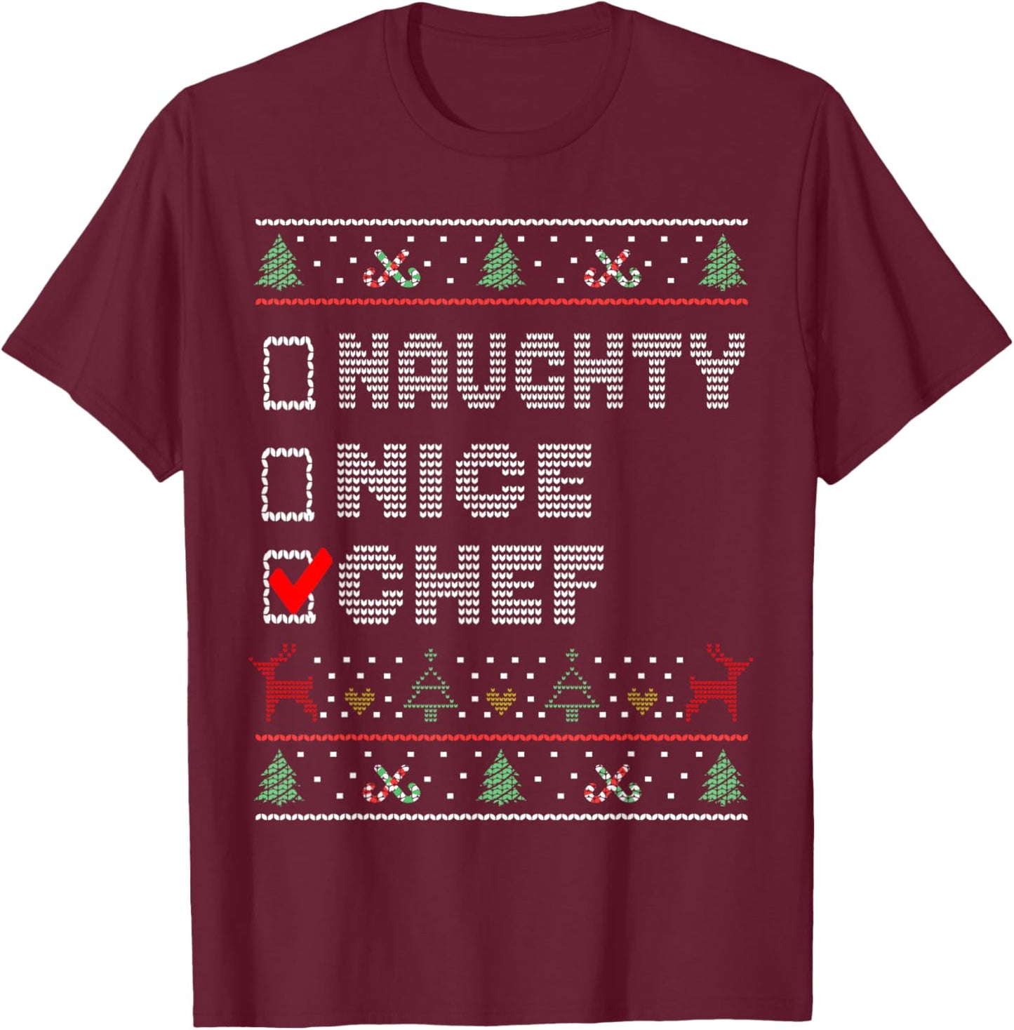 Naughty Nice Chef, Matching Christmas Group Pajama T-Shirt - T-Shirt | Maroon