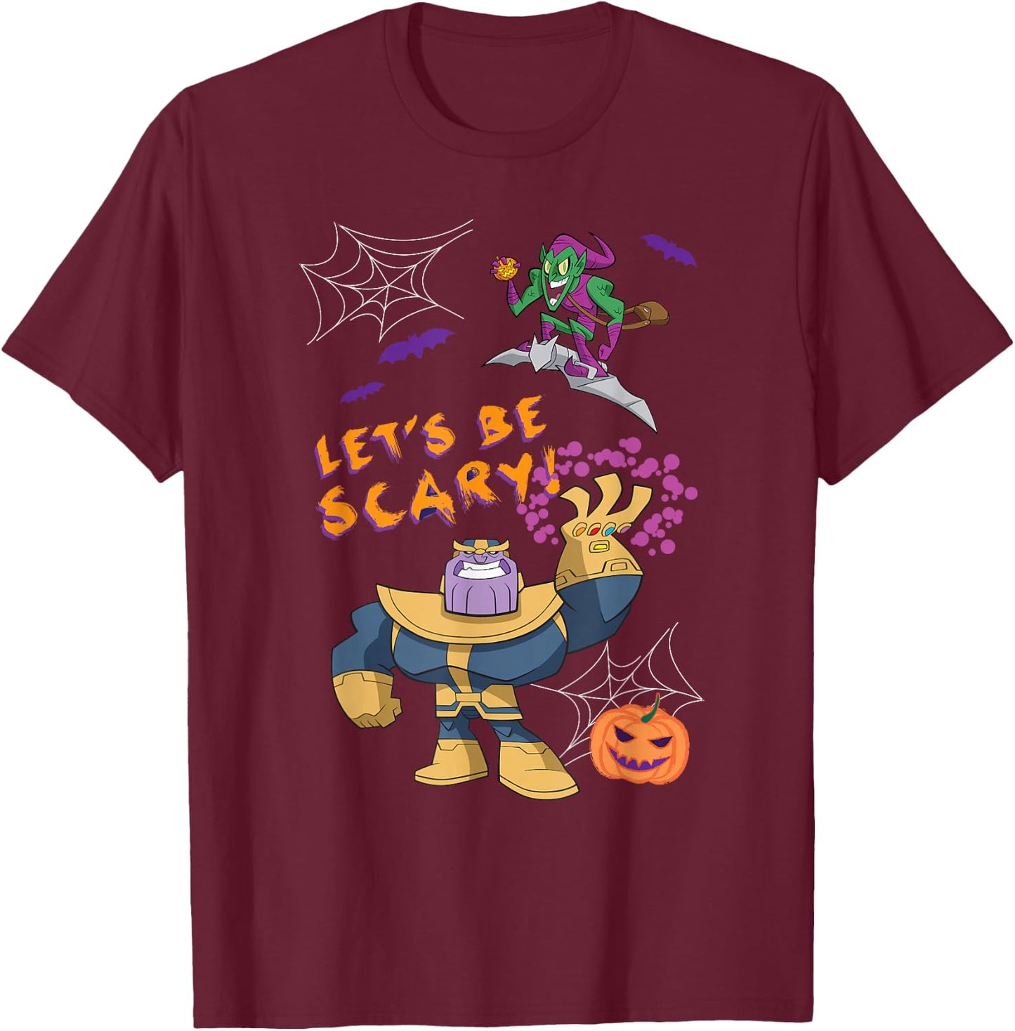 Marvel Studios Thanos Green Goblin Halloween Pumpkin Webs T-Shirt - T-Shirt | Maroon