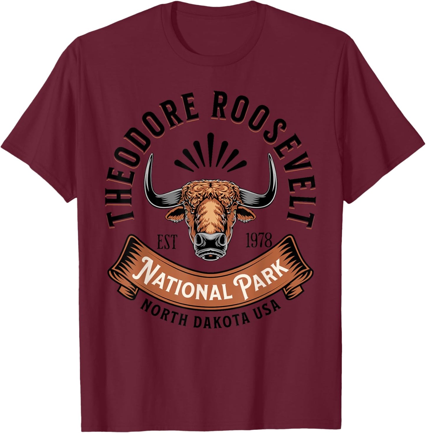 Theodore Roosevelt National Park North Dakota Buffalo Hike T-Shirt - T-Shirt | Maroon