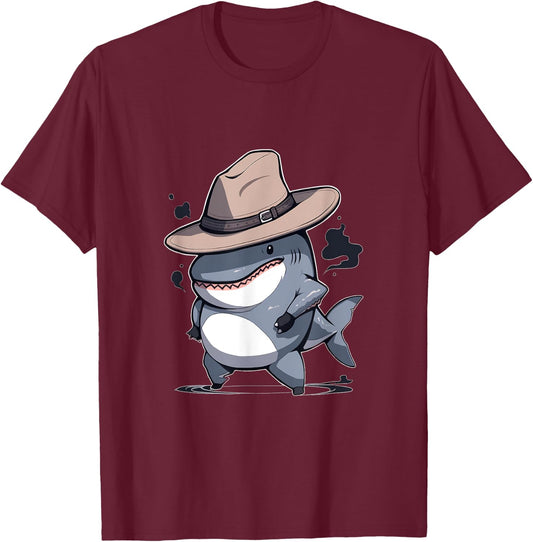 Shark Cowboy Hat Cowboy Sharks Lovers T-Shirt - T-Shirt | Maroon