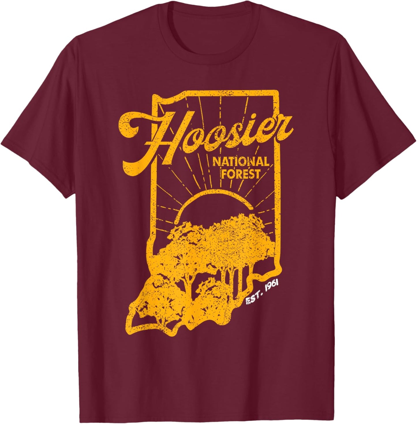 Indiana State Hoosier National Forest Retro Vintage T-Shirt - T-Shirt | Maroon