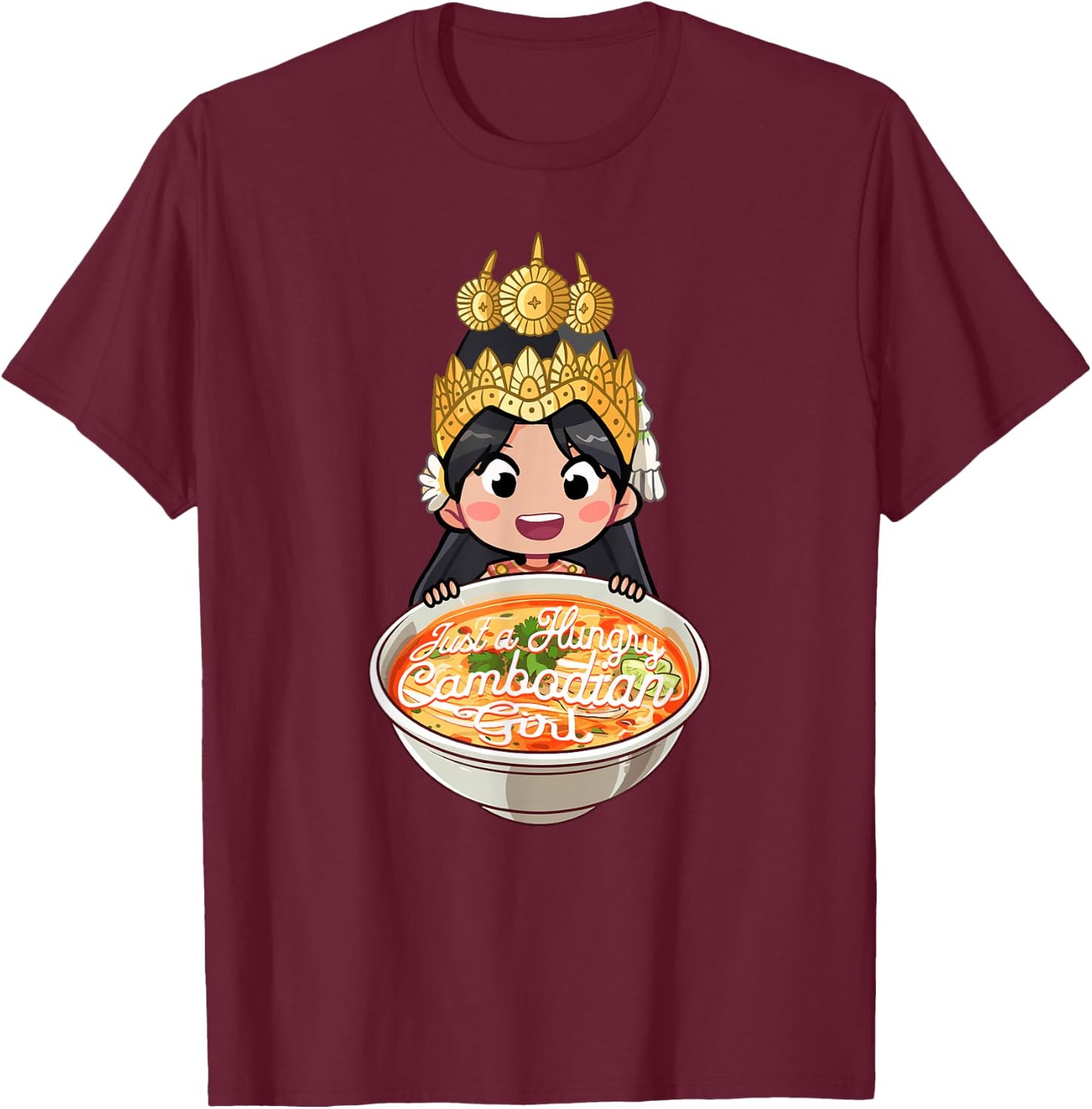 Cute Khmer Cambodian Apsara Dancer Reamker Design T-Shirt - T-Shirt | Maroon