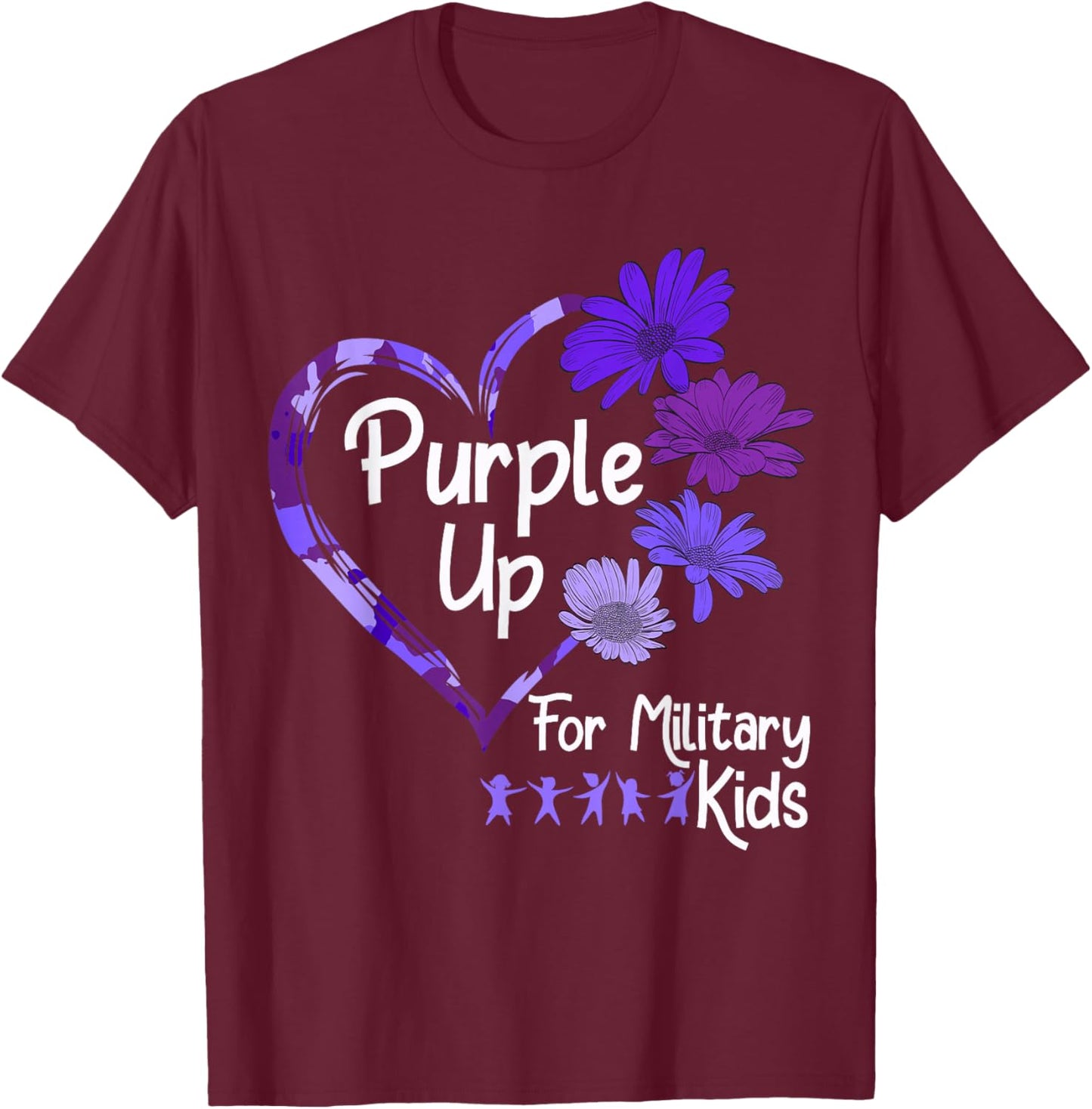 Purple Up for Military Kids - Sunflower Military Child Month Small T-Shirt - T-Shirt | Maroon