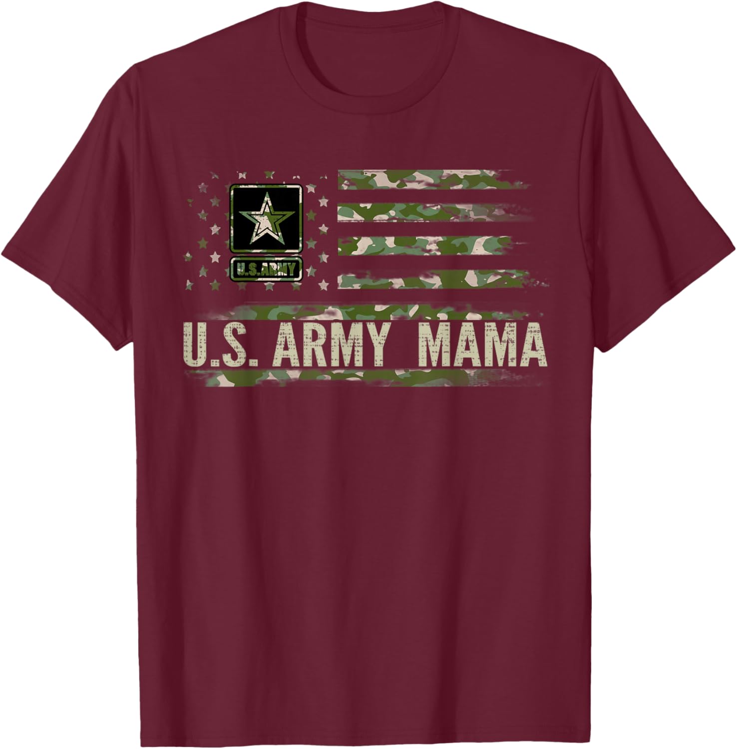 Vintage U.S Army Mama With Camo American Flag Veteran Gift T-Shirt - T-Shirt | Maroon