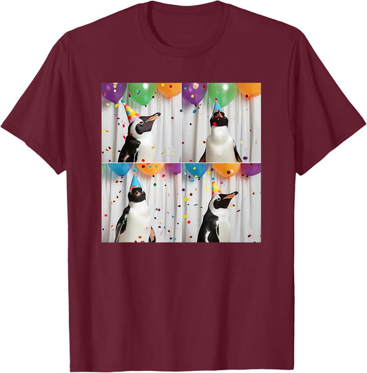 Penguin Face Zoo Animal Party Funny Bird Penguin Birthday T-Shirt - T-Shirt | Maroon