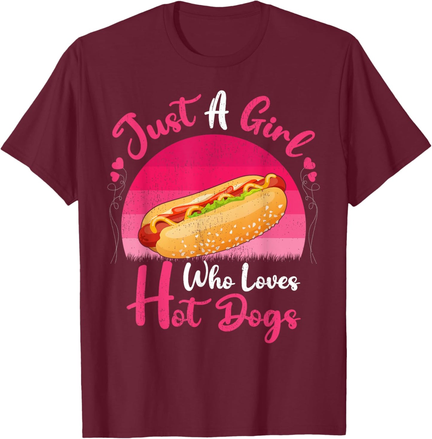 Vintage Hot Dog Food Lover Just A Girl Who Loves Hot Dogs T-Shirt - T-Shirt | Maroon