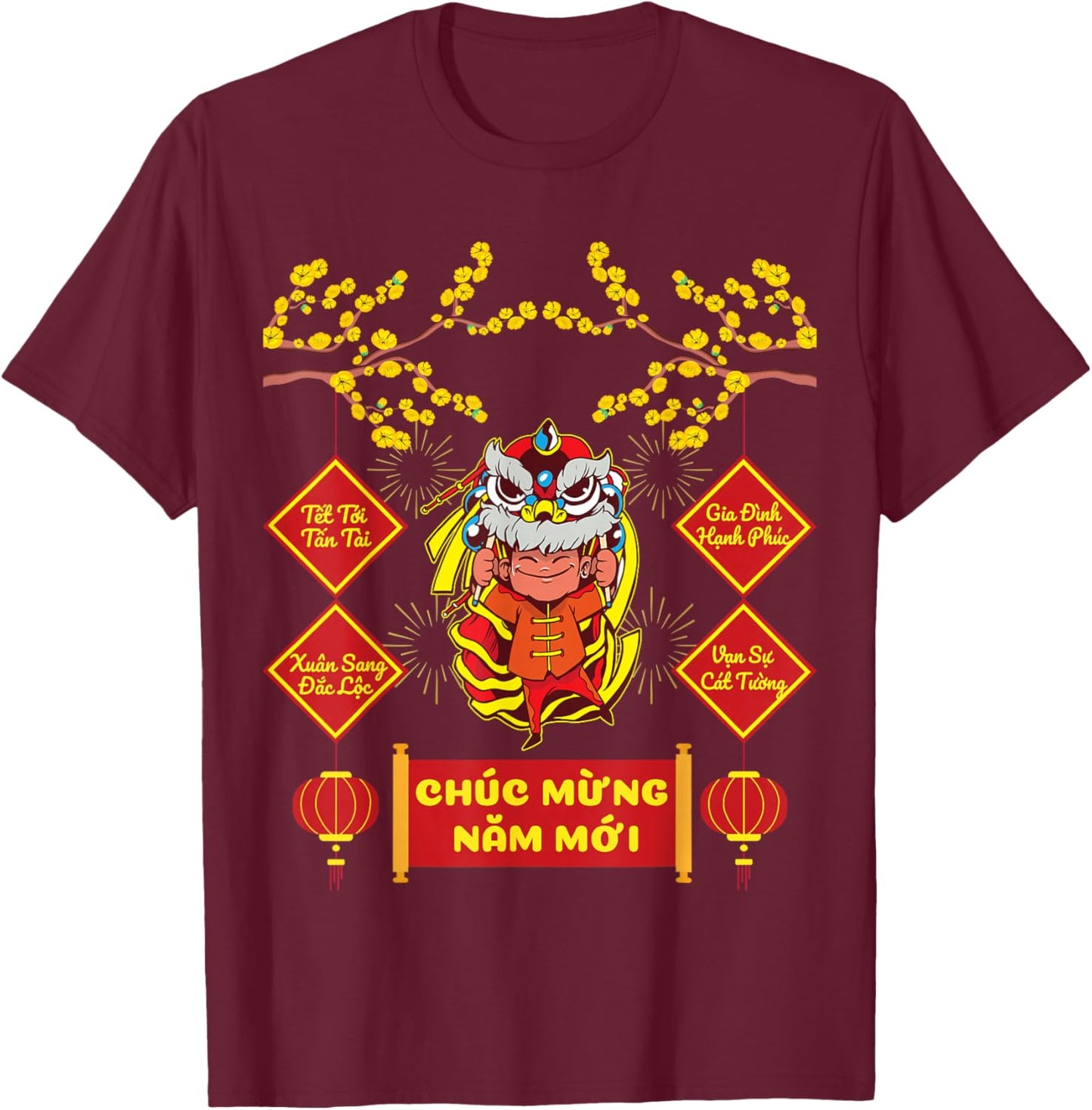 Vietnamese New Year Red Envelopes 2026 Chuc Mung Nam Moi Kid T-Shirt - T-Shirt | Maroon