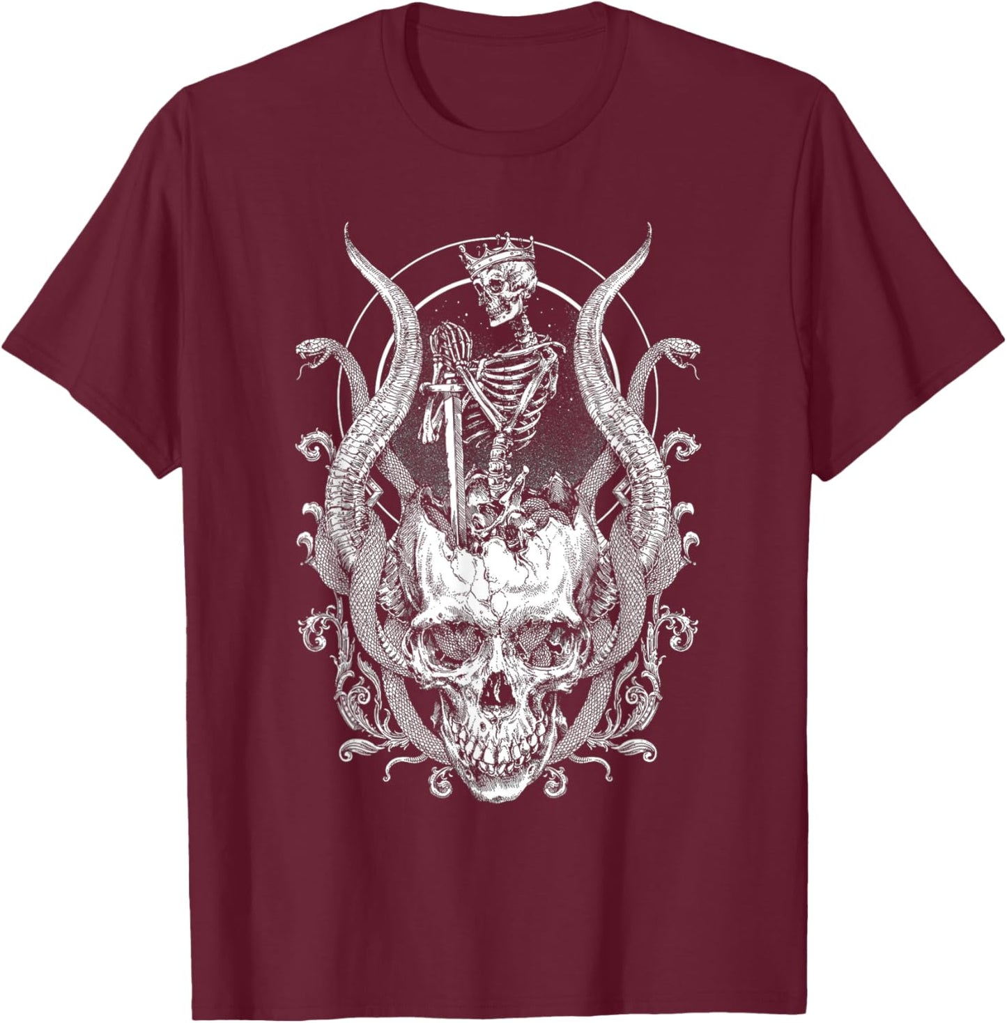 King Skull Skeleton Satanic Snake Gothic Horror Halloween T-Shirt - T-Shirt | Maroon