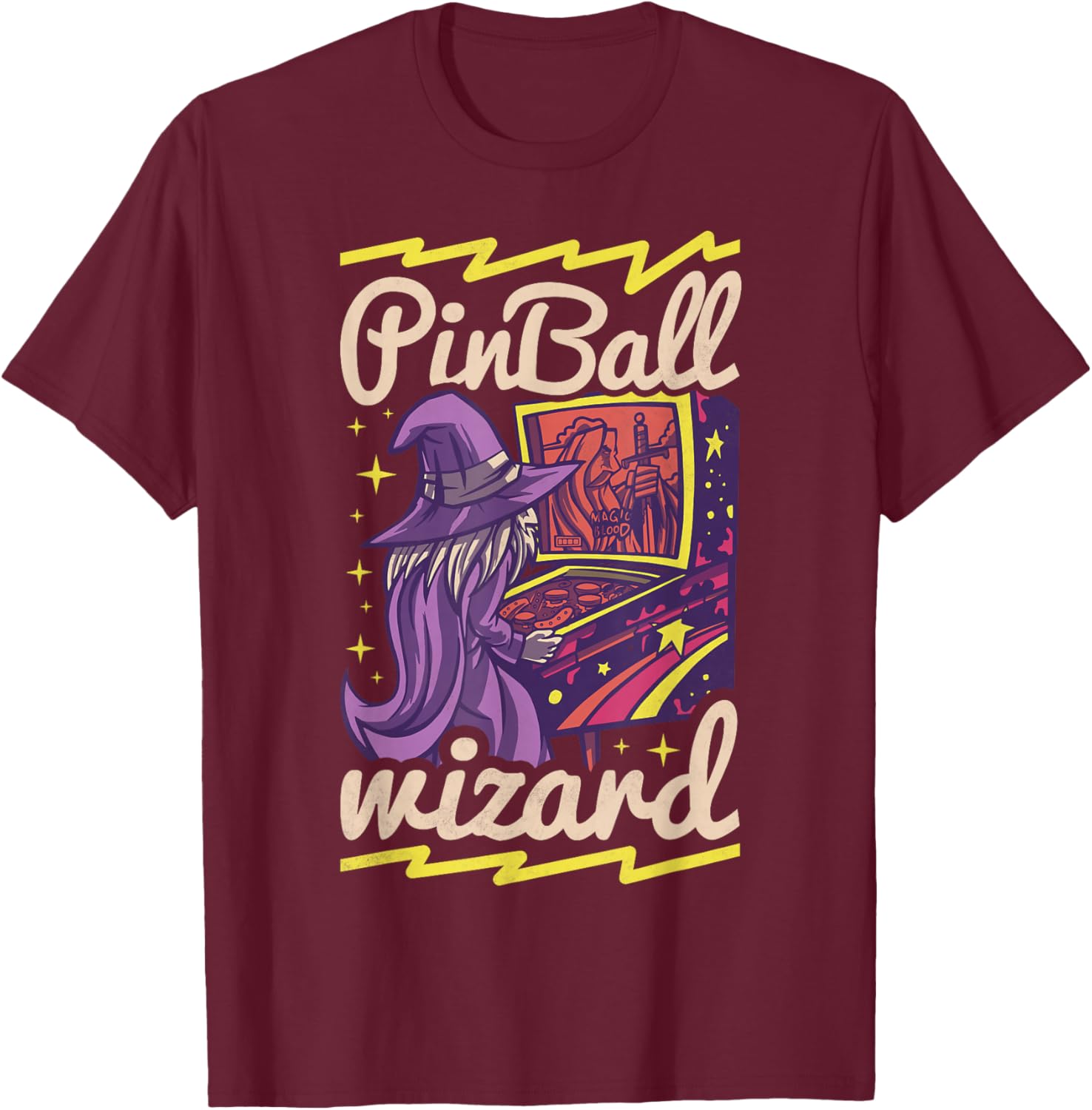 Pinball Wizard, Retro Game T-Shirt - T-Shirt | Maroon