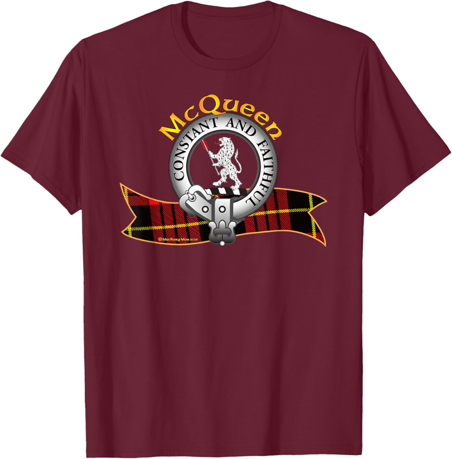 McQueen Clan Tartan Crest Motto T-Shirt - T-Shirt | Maroon