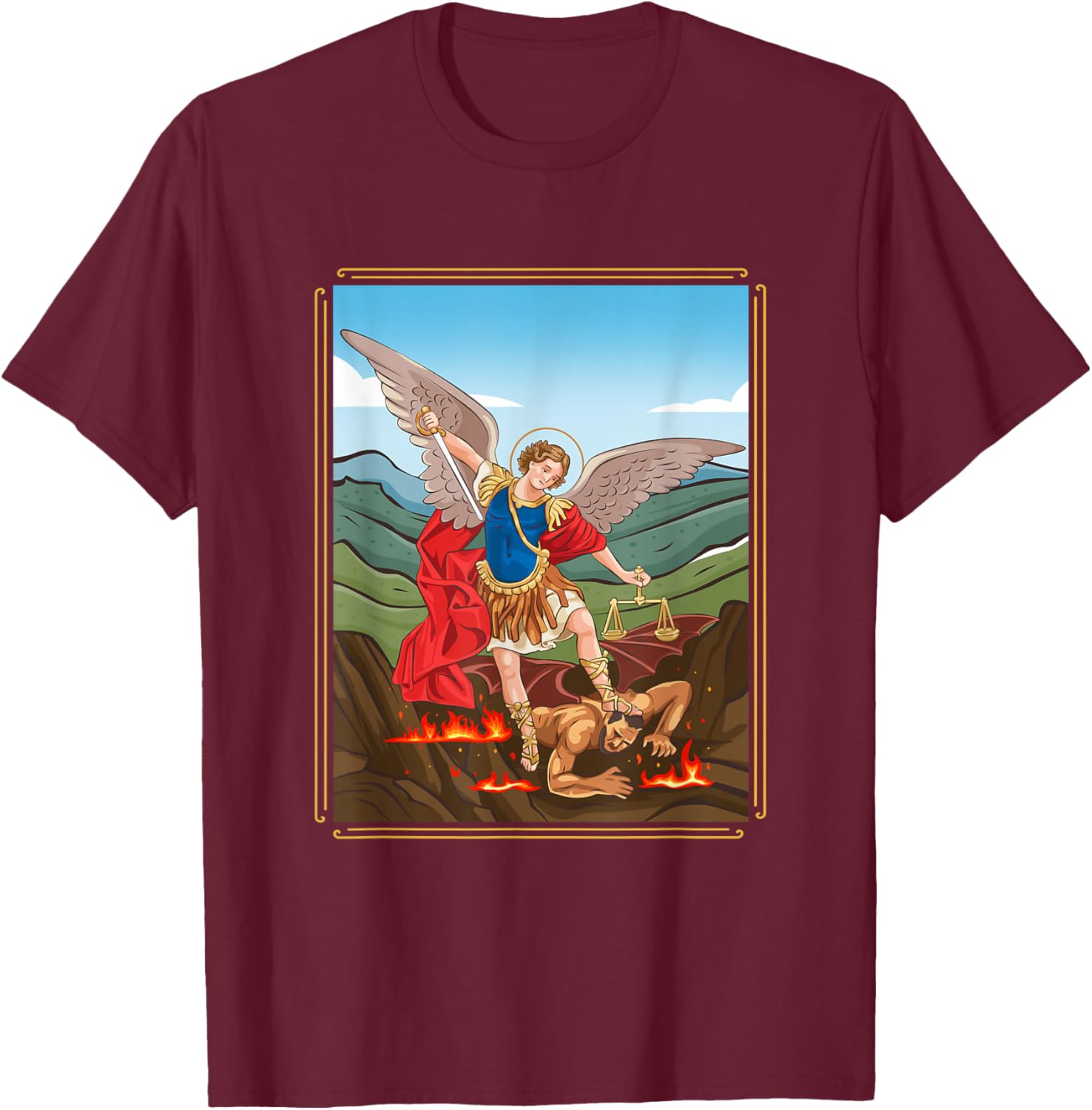 The Holy Archangel Michael T-Shirt - T-Shirt | Maroon