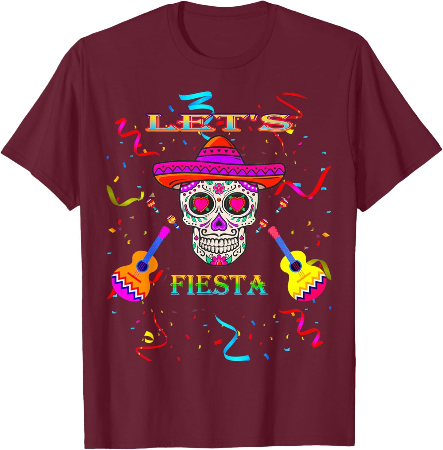 Let's Fiesta, Cinco De Mayo Party day cute Men' Sugar Skull T-Shirt - T-Shirt | Maroon