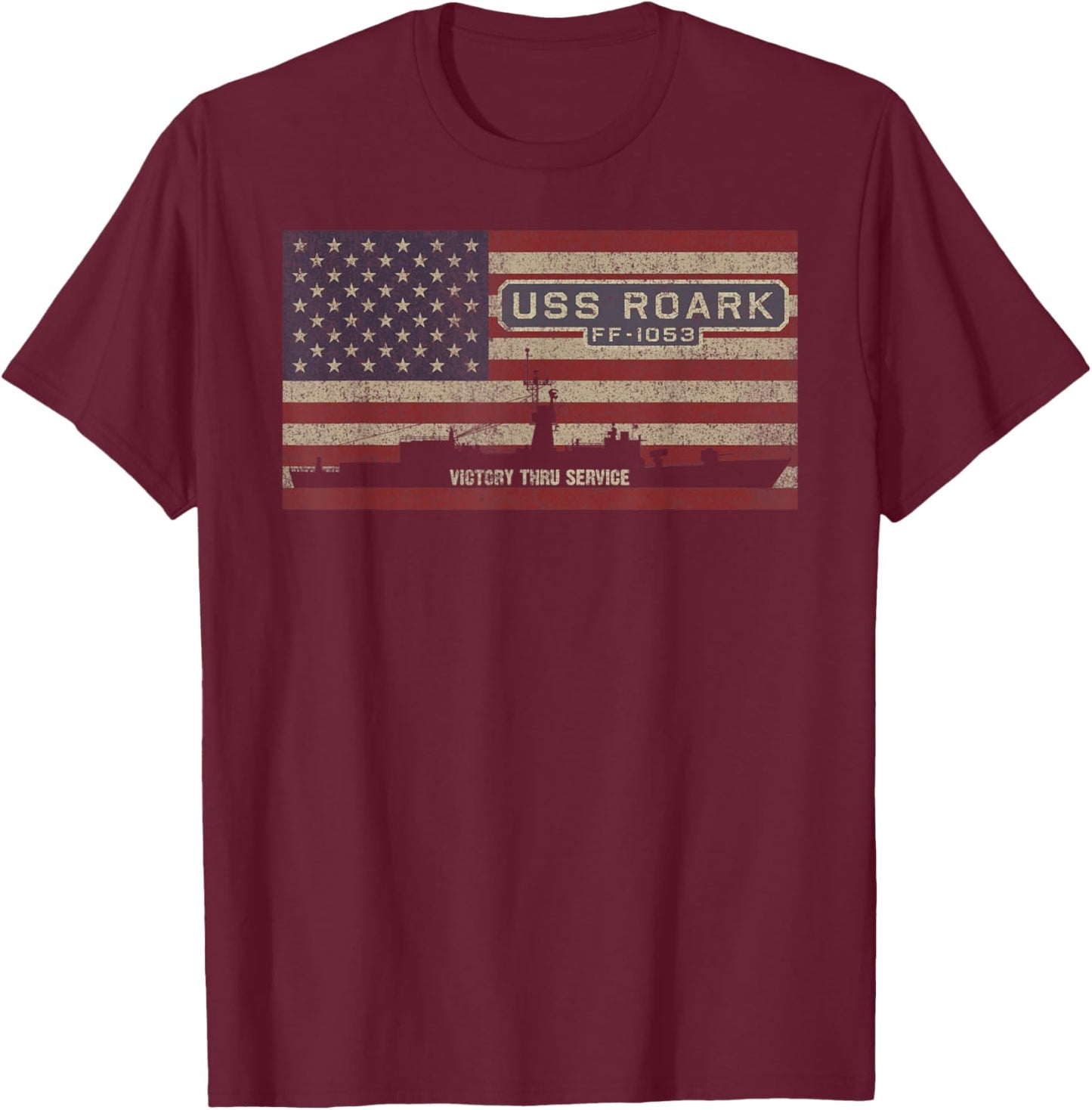 USS Roark FF-1053 Ship American Flag Kids Men T-Shirt - T-Shirt | Maroon