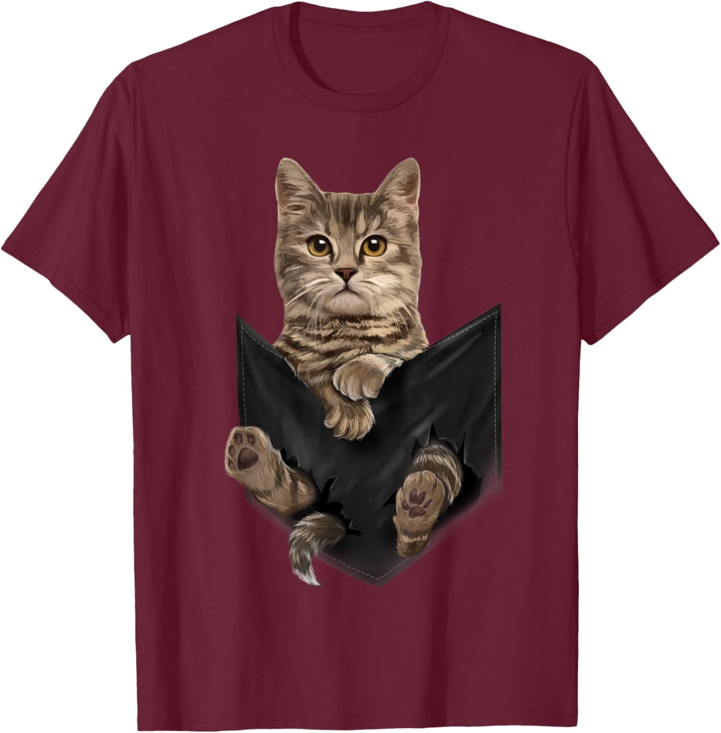Brown Cat Sits in Pocket Cats Shirt Gifts T-Shirt - T-Shirt | Maroon