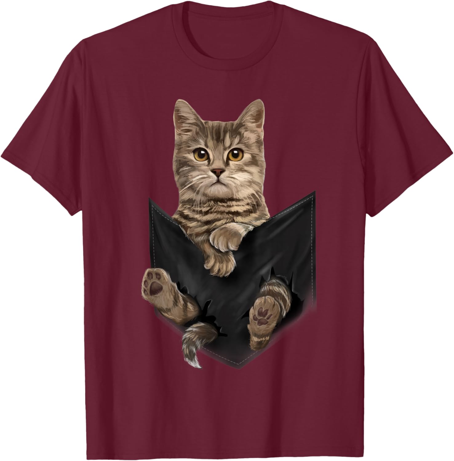 Brown Cat Sits in Pocket Cats Shirt Gifts T-Shirt - T-Shirt | Maroon