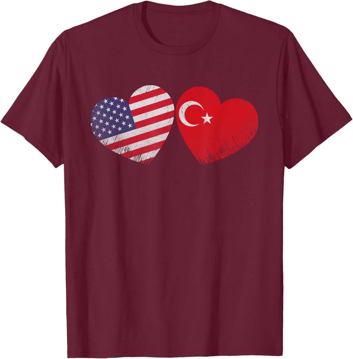 Heart Turkish American Flag Patriotic Family Heritage T-Shirt - T-Shirt | Maroon