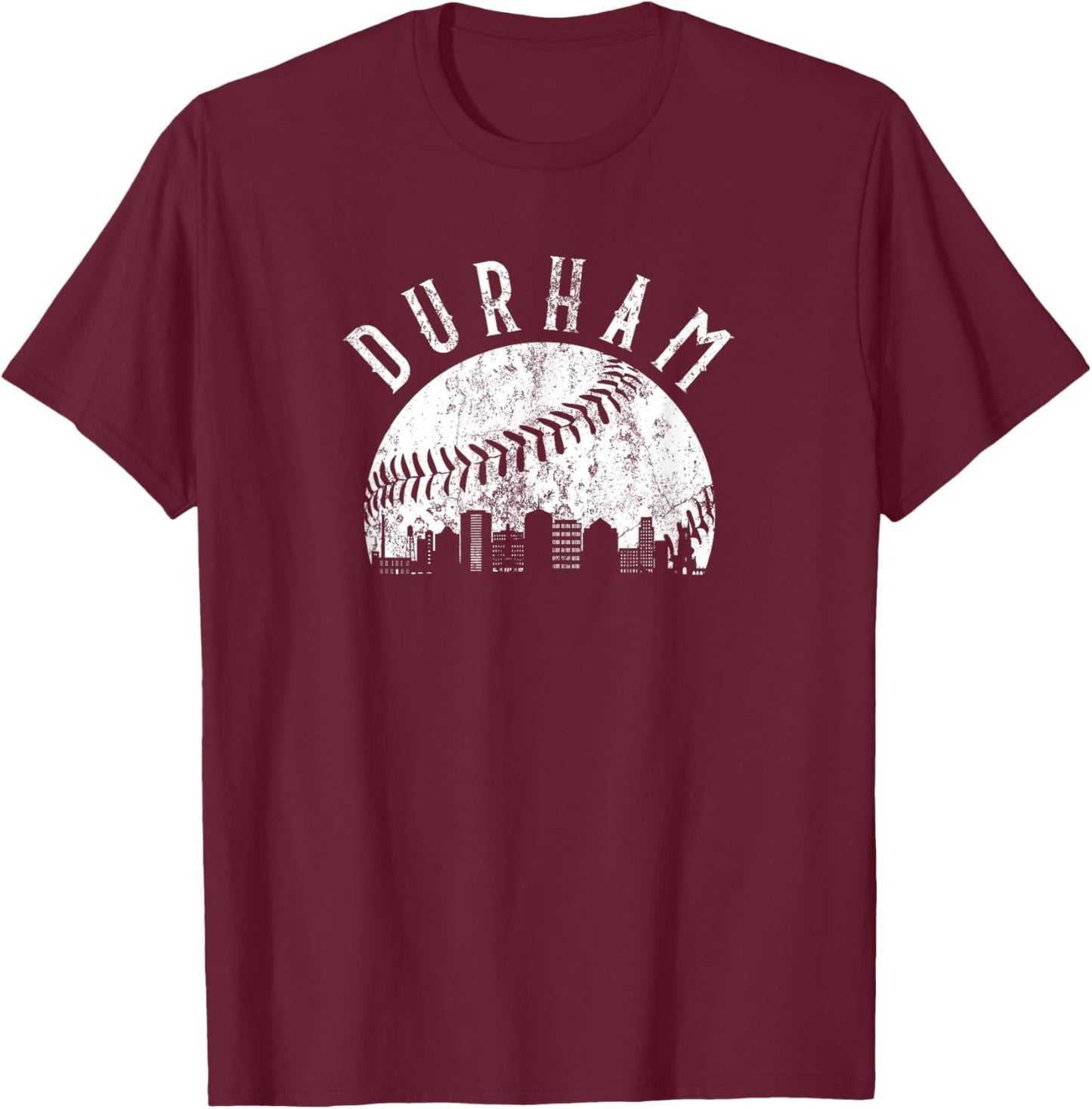 Vintage Durham North Carolina Skyline Apparel T-Shirt - T-Shirt | Maroon