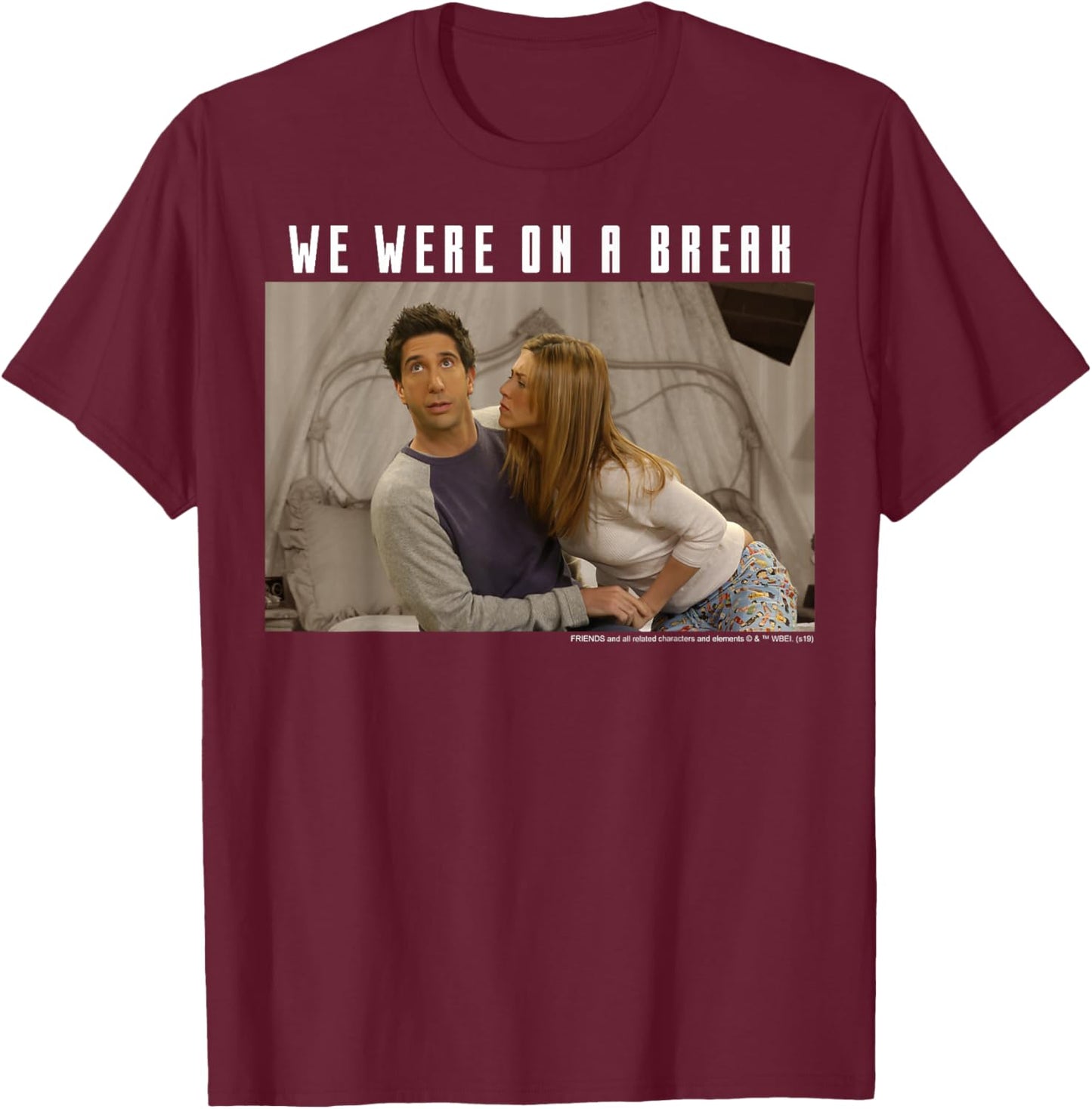 Friends Ross & Rachel We Were On A Break Portrait T-Shirt - T-Shirt | Maroon