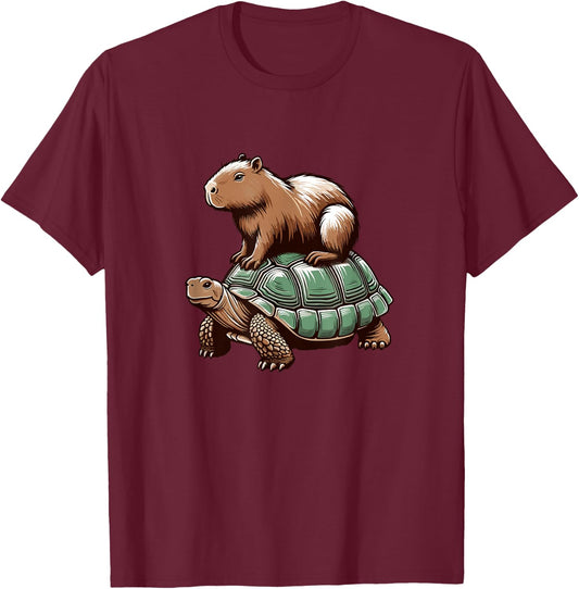 Capybara With Turtle Capybara And Turtle Backpack T-Shirt - T-Shirt | Maroon