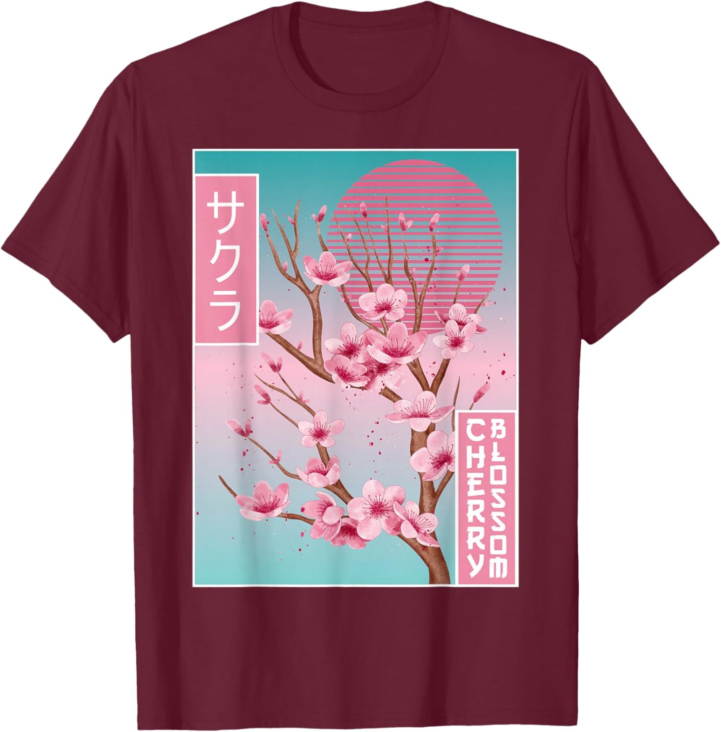 Cherry Blossom Japanese Sakura Vaporwave Aesthetic T-Shirt - T-Shirt | Maroon