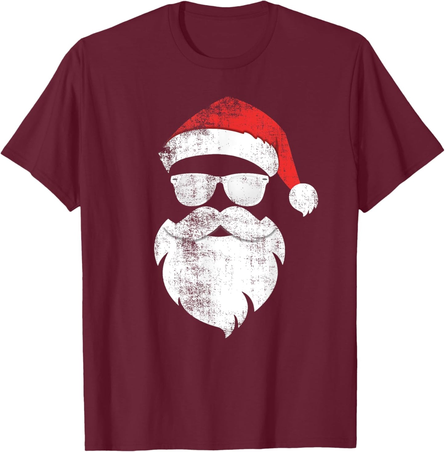 Funny Hipster Santa Face with Hat Beard & Glasses Christmas T-Shirt - T-Shirt | Maroon