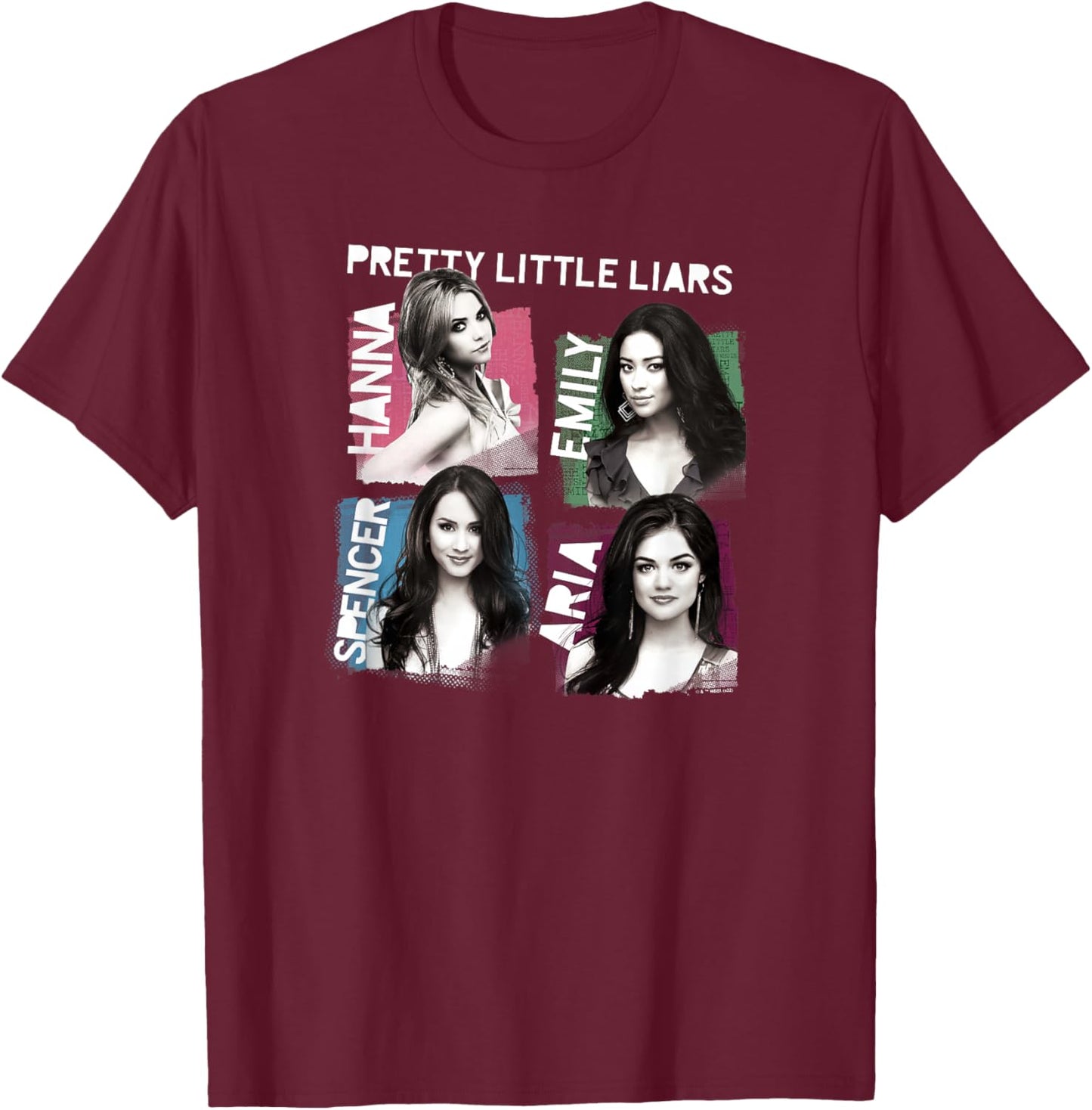 Pretty Little Liars Group Name Boxes T-Shirt - T-Shirt | Maroon