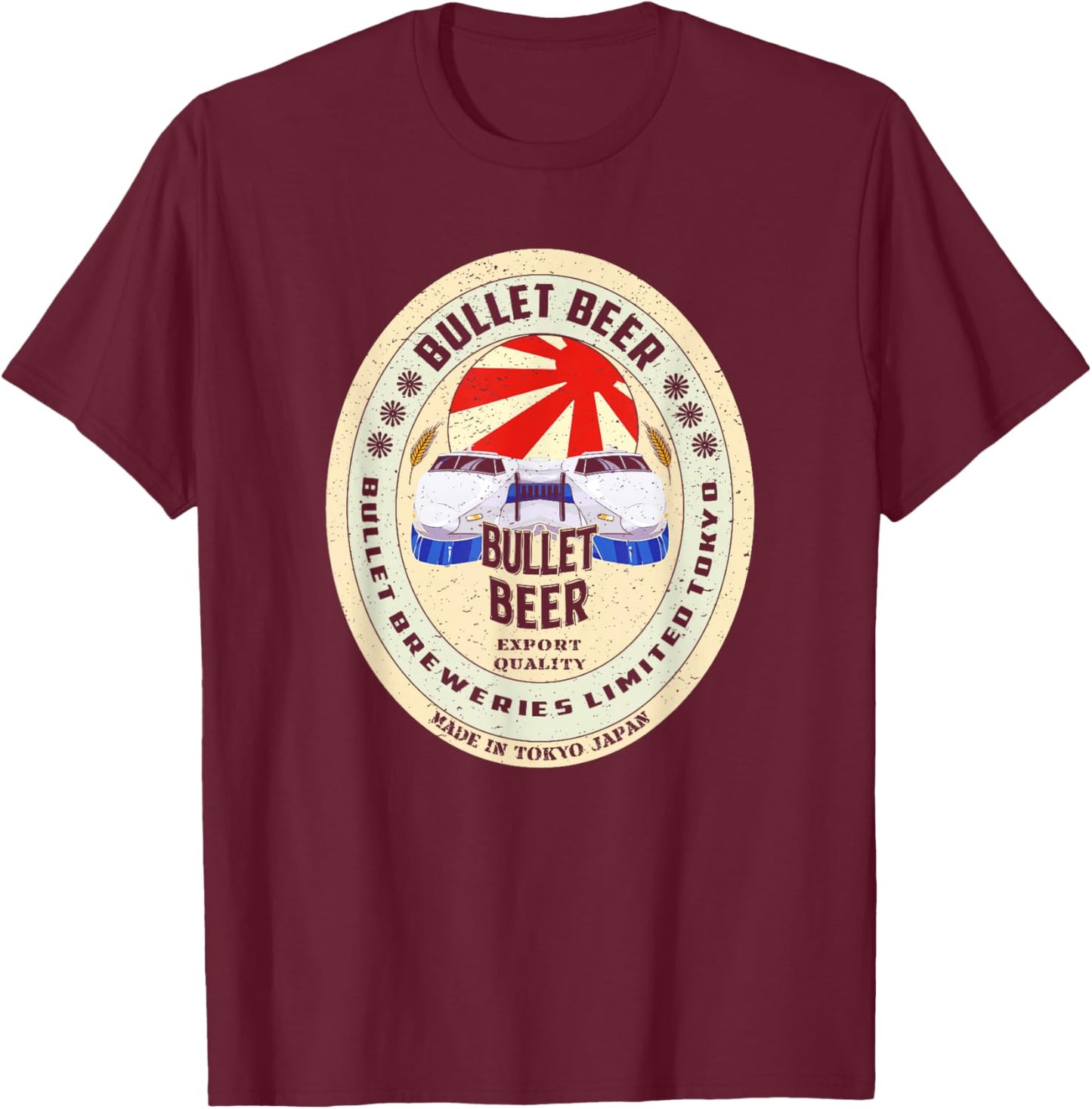 Bullet Train Shinkansen Beer Tokyo Japan T-Shirt - T-Shirt | Maroon