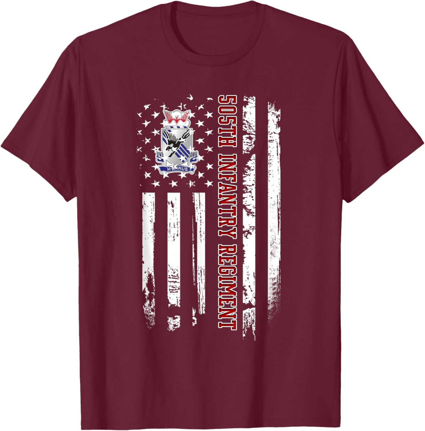 505th Infantry Regiment Veteran USA Flag Veterans Day Xmas T-Shirt - T-Shirt | Maroon