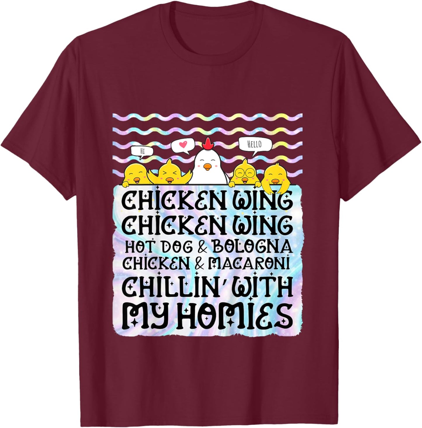 Kids Chicken Wing Chicken Wing Hot Dog and Bologna Macaroni T-Shirt - T-Shirt | Maroon