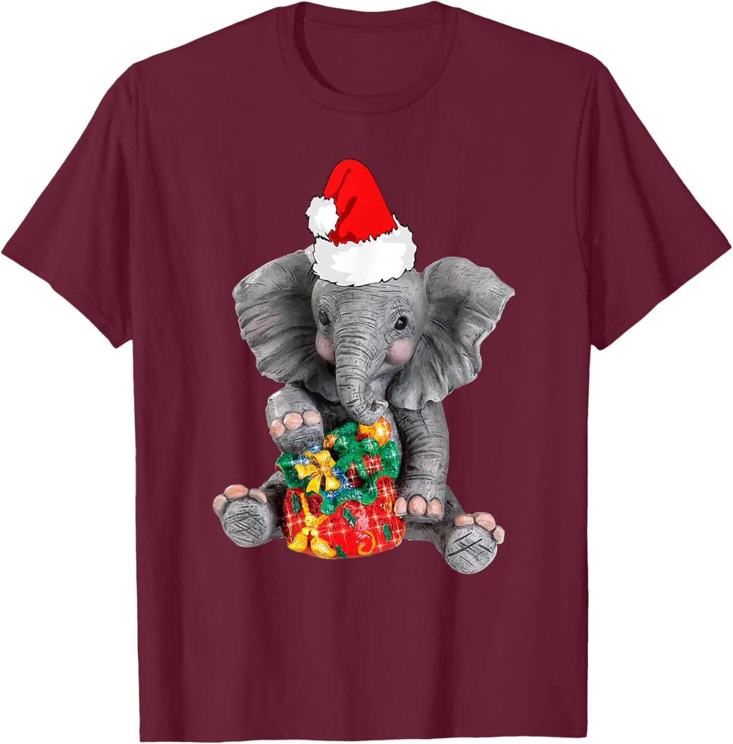 Christmas Elephant Pajamas Elephant In Santa Hat Women KIds T-Shirt - T-Shirt | Maroon
