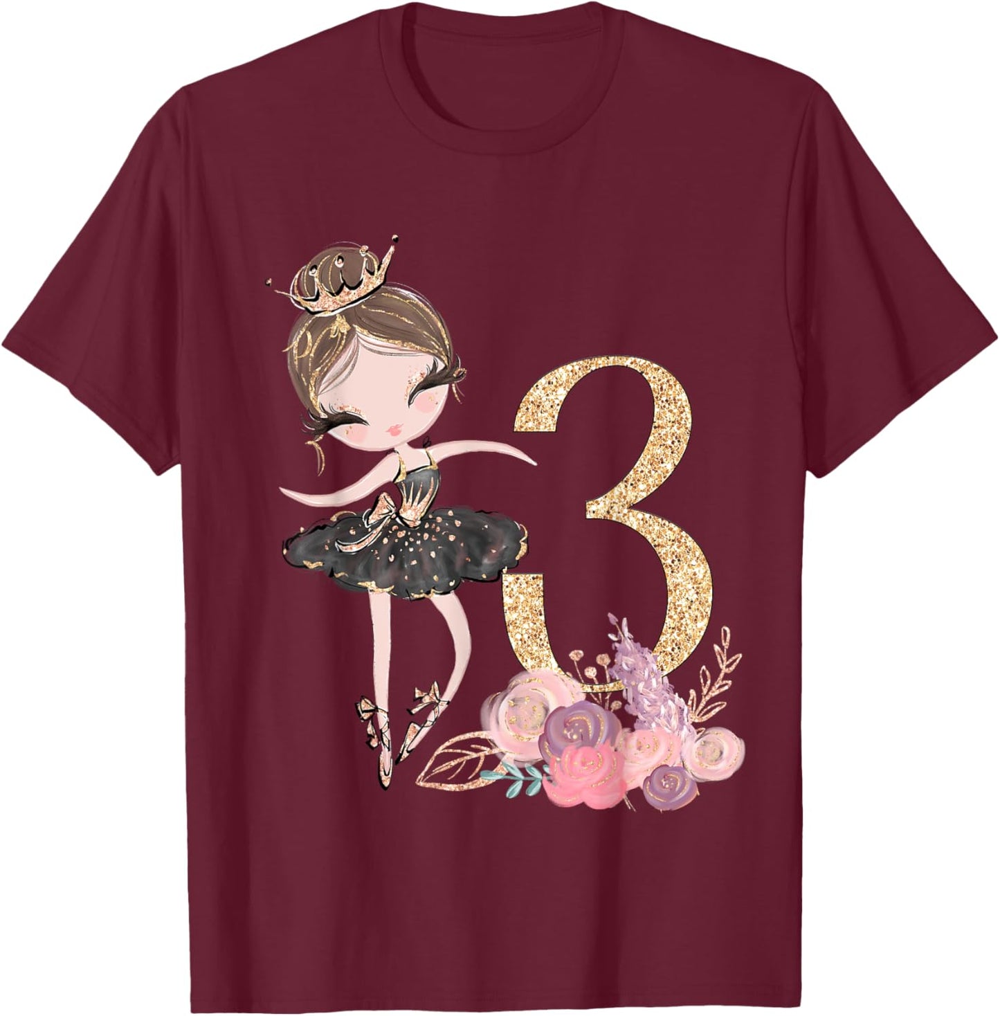 3rd Birthday Ballerina Dancer Ballet Tutu Toddler Girl Three T-Shirt - T-Shirt | Maroon