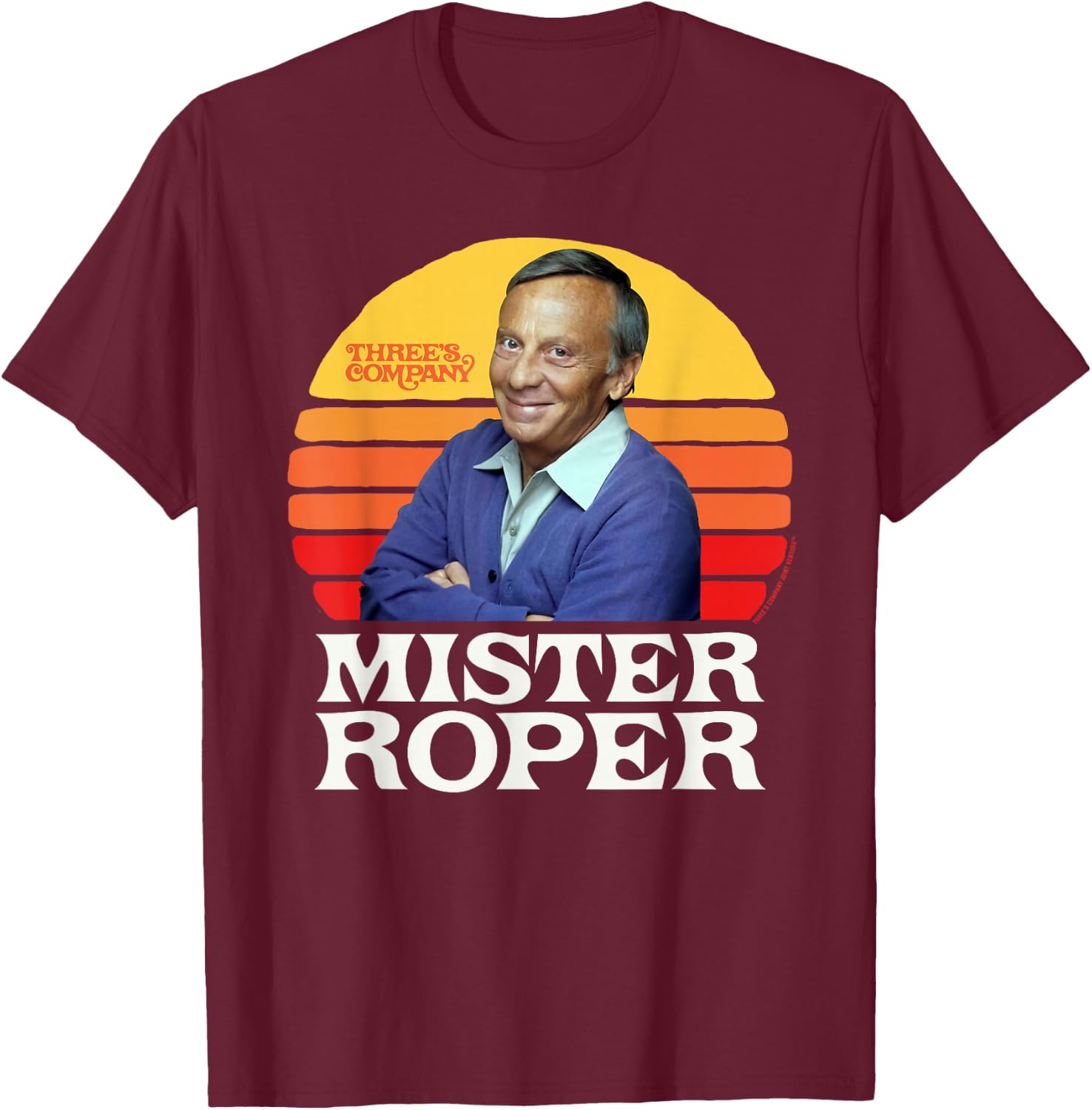 Mister Roper Funny Stanley Roper 80's Sunset Three's Company T-Shirt - T-Shirt | Maroon